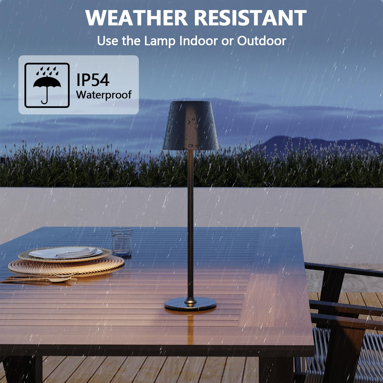 LED Tischlampe Wireless Dimmbare Nachttischlampe Touch, Batterie Tischlampe Wireless, Indoor Aussentischlampe Batterie, 3-Level Warmes Licht, IP54 Wasserdicht, Vollmetallgehäuse