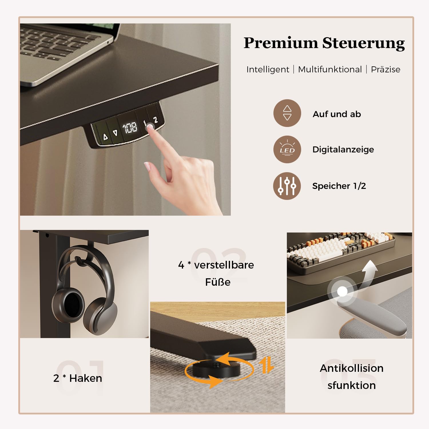 Höhenverstellbarer Schreibtisch mit Doppelschubladen, Elektrisch Höhenverstellbarer Schreibtisch, Sitz-Steh-Computertisch, Ergonomischer Stehschreibtisch