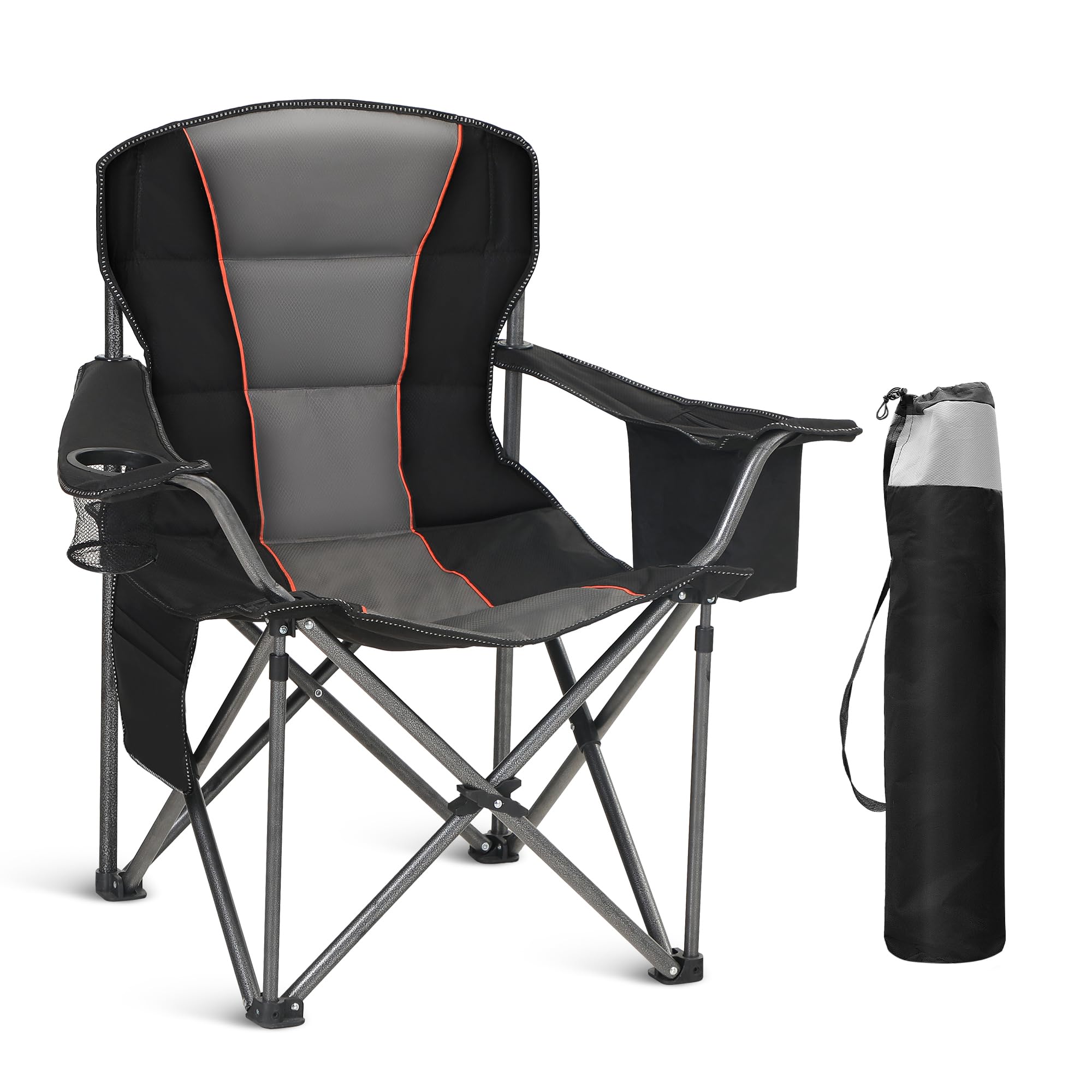 Campingstuhl Faltbar 200kg Klappstuhl Gepolstert mit Getränkehaltern Faltbarer Angelstuhl XXL mit Armlehnen Outdoorstuhl