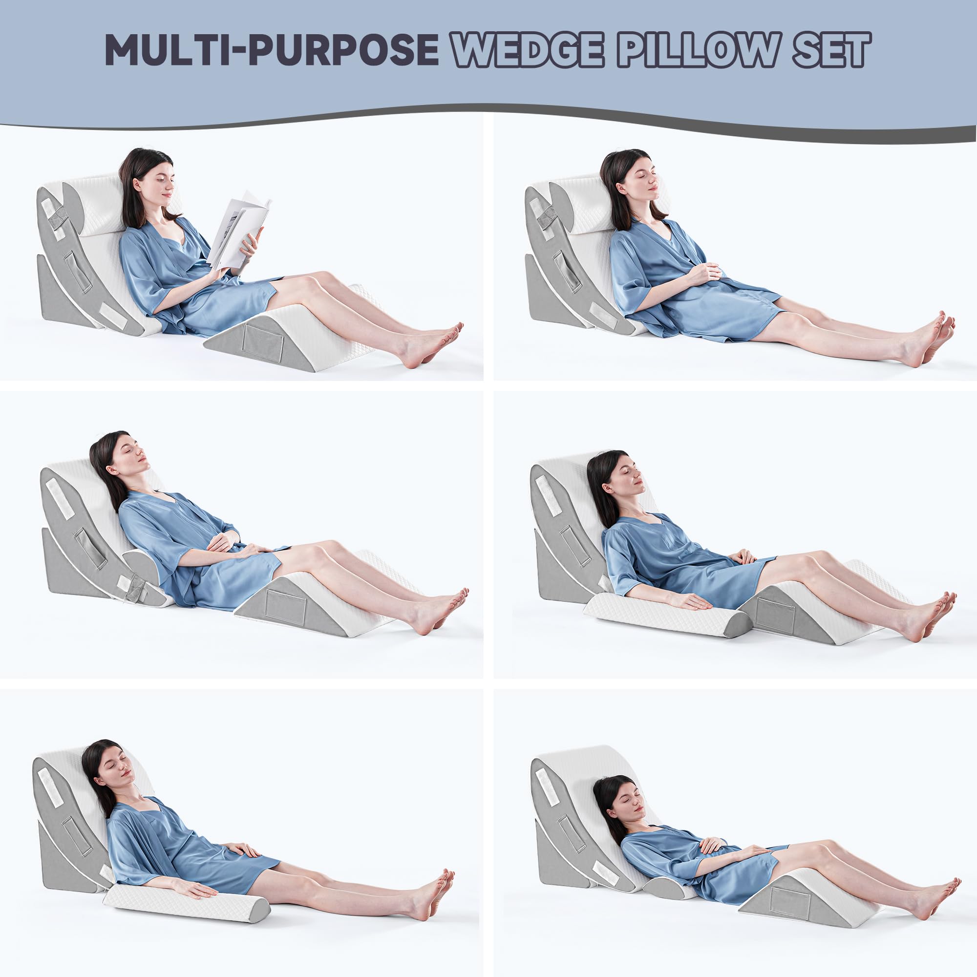 Orthopädische Bett Keil Kissen Set für das Schlafen, Post Chirurgie Schaum Kissen für Körper, Rücken und Beine Schmerzlinderung, Dreieck justierbare Stützkissen mit Säure Reflux Schlafkissen Weiß