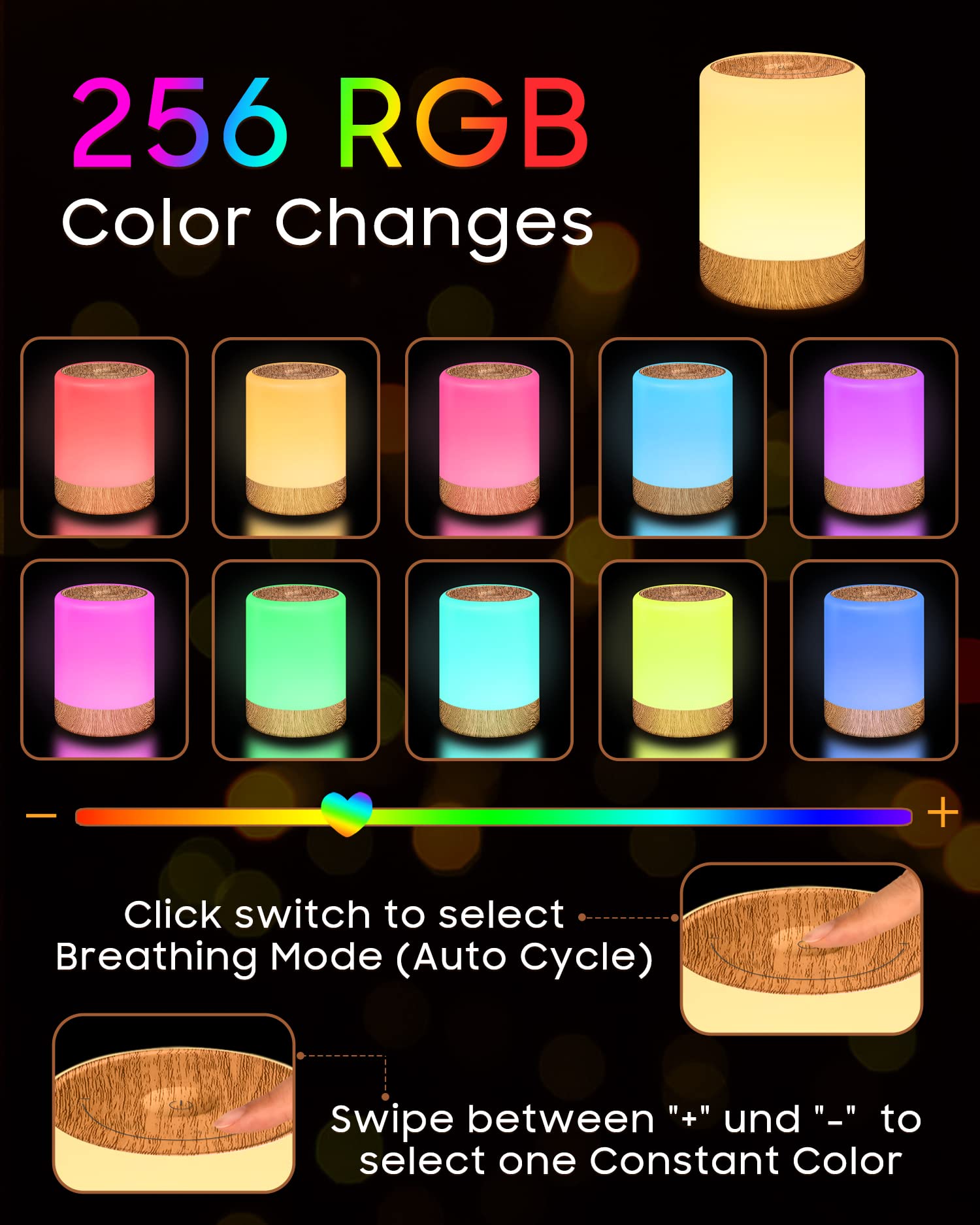 Tischlampe Drahtlose LED - Nacht Tisch - Lampe Touch Dimmbar mit warmem Licht & 256 RGB Farbwechsel, Lampenbatterie Wiederaufladbares Stilllicht Dimmbar mit Timer, Nachtlicht für Kinder