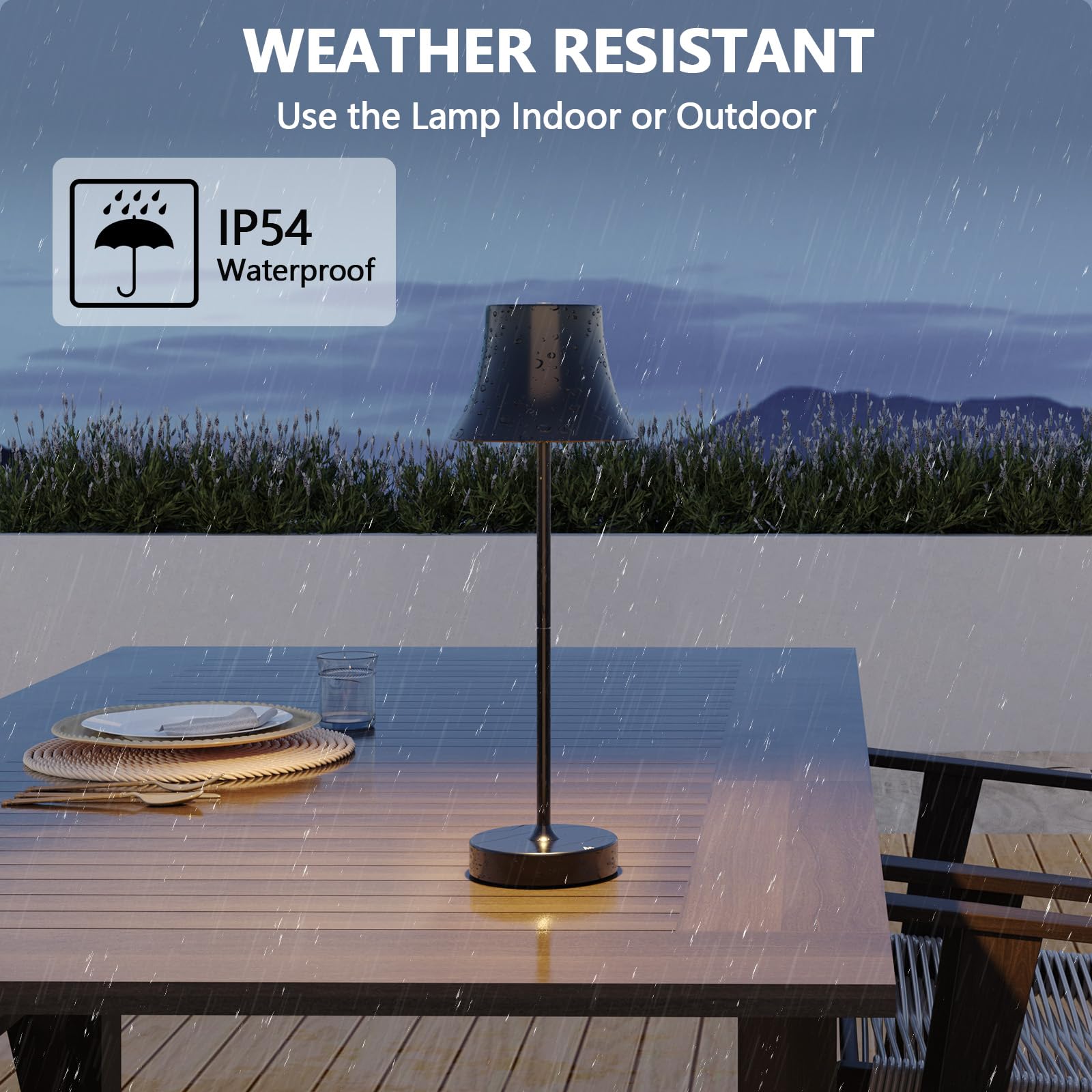 LED Tischlampe Wireless Dimmbare Nachttischlampe Touch, Batterie Tischlampe Wireless, Indoor Aussentischlampe Batterie, 3-Level Warmes Licht, IP54 Wasserdicht, Vollmetallgehäuse