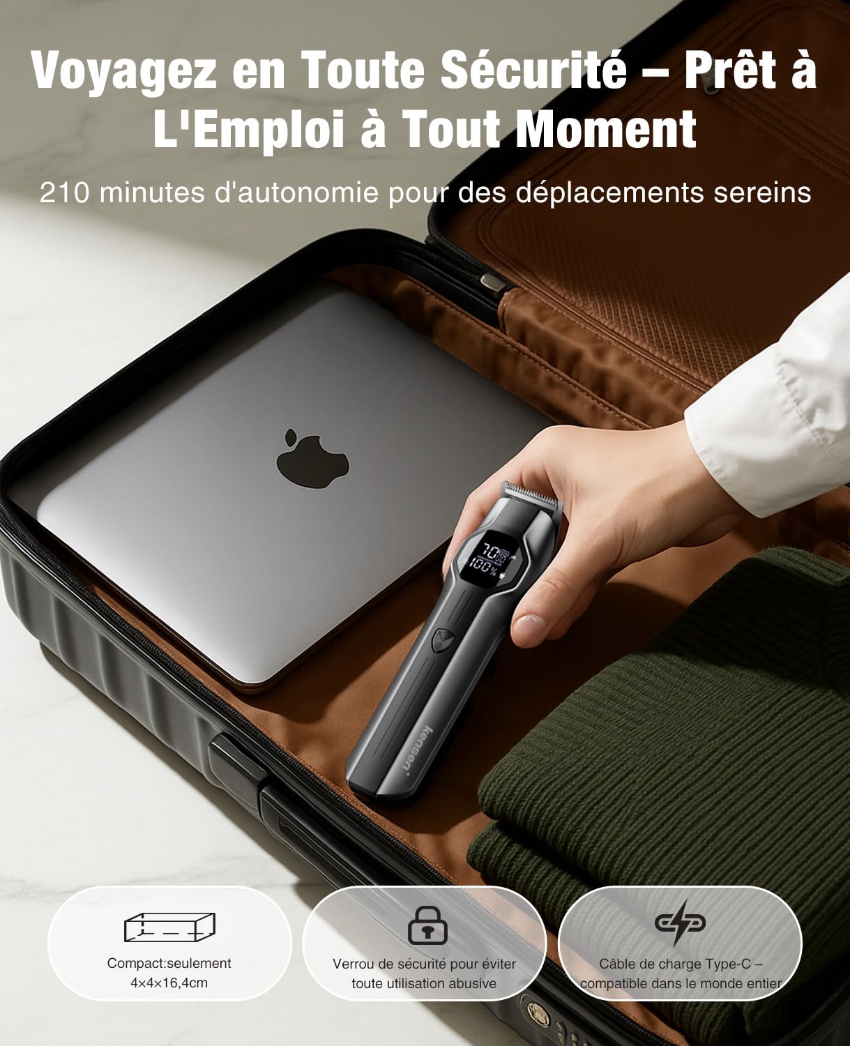 kensen Barttrimmer für Herren, All-in-One, Multistil-Trimmer, 12 in 1, 210 Minuten Akkulaufzeit, Körperhaartrimmer, Nase, Bart, wasserdicht, IPX7, USB-C, LED-Display, für Kopf bis Fuß, 6000/7000 U/min