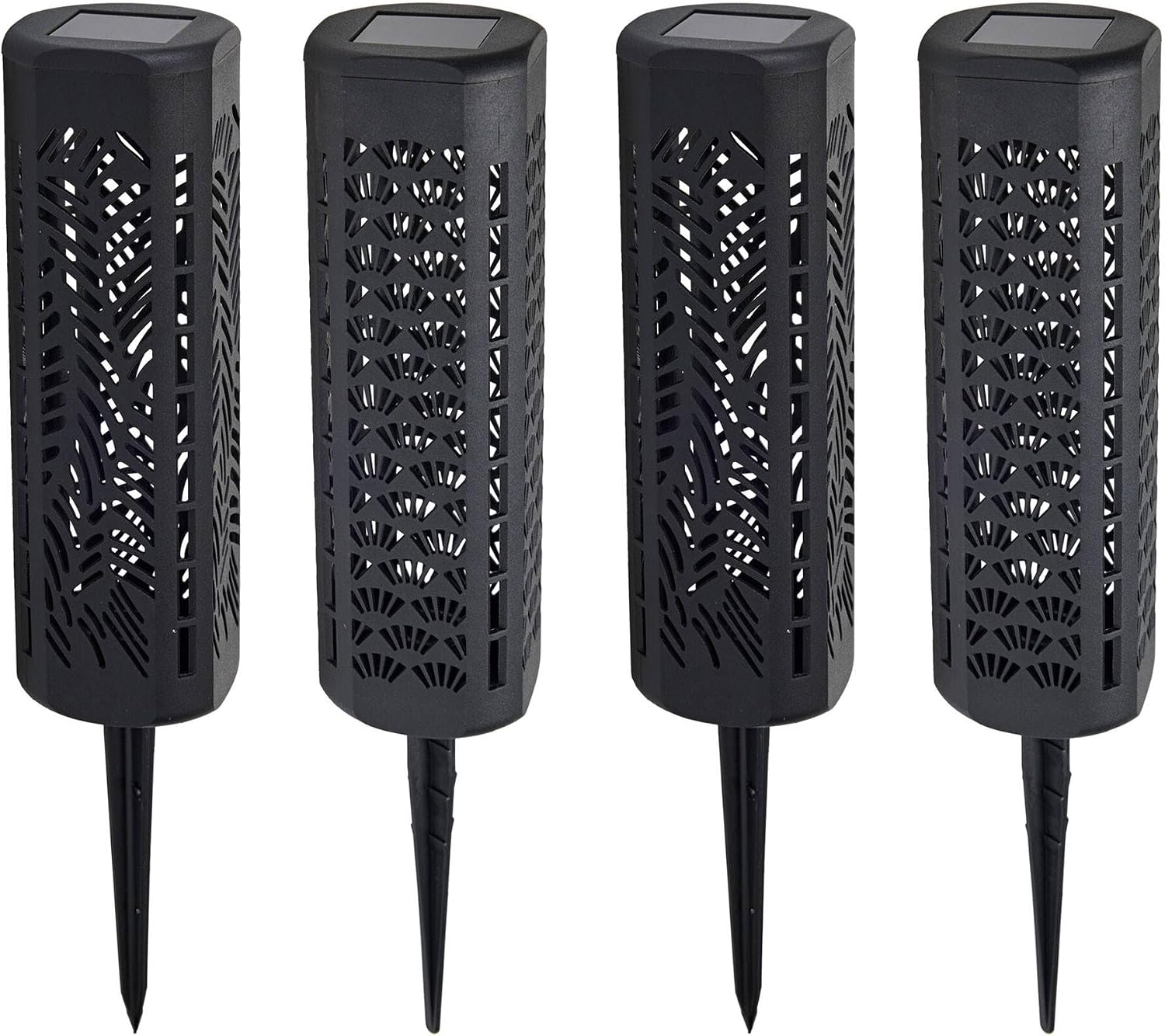 4 x LED-Solarleuchten, 6 x 6 x 20 cm, aus schwarzem Polypropylen, mit AAA-Batterie, wiederaufladbar und Schalter