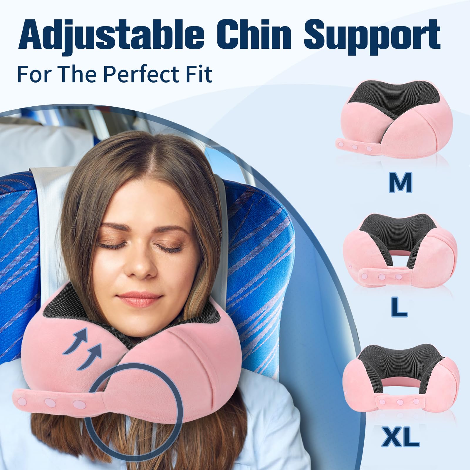 Cirorld Nackenkissen Flugzeug, Nackenhörnchen Erwachsene, Reisekissen Memory Foam, Verstellbares Kompaktes Nackenkissen Reise, Ergonomisches Weich Atmungsaktiv mit Ohrstöpseln, Augenmaske,Tragetasche