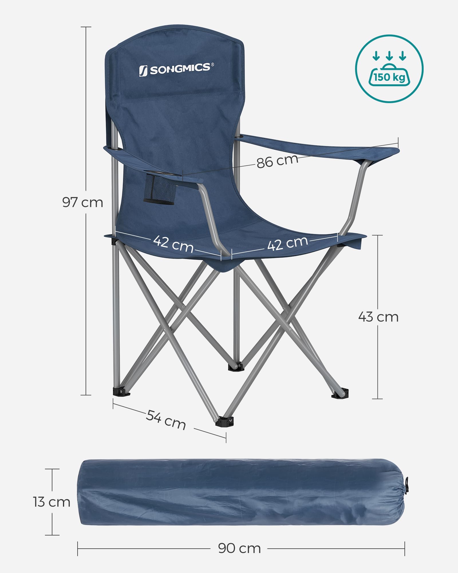 2er Set Klappstuhl Campingstuhl Bequeme Schwerlaststruktur bis 150kg belastbar mit Getränkehalter Outdoor Stuhl