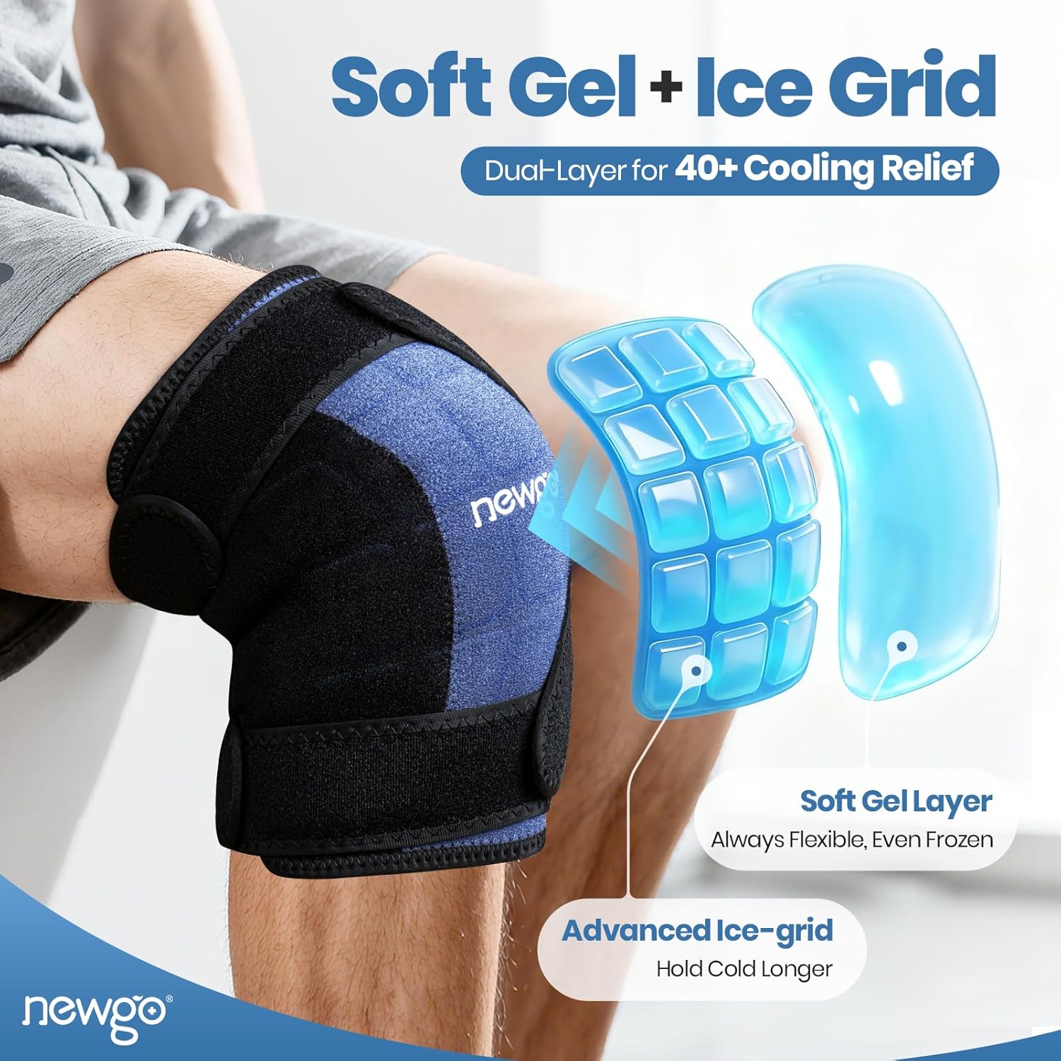 Kühlmanschette Knie, Kühlbeutel Knie, Wiederverwendbare Kühlbandage, Integrierter Eiswürfelform, Lang Anhaltende Kühlung, Gel-Kühlende Kniebandage Bei Schmerzen, Sportverletzungen Und Operation