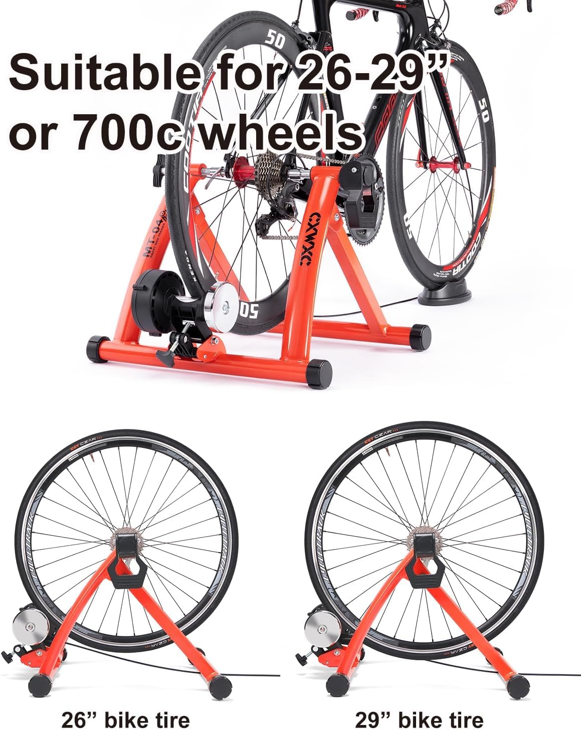 Fahrrad Rollentrainer, Klappbar Stahl Bike Trainer mit Schnellspanner Vorderradunterlage Radtrainer für 26-29 Zoll Fahrradtraining Fahrradfahren Zuhause Indoor