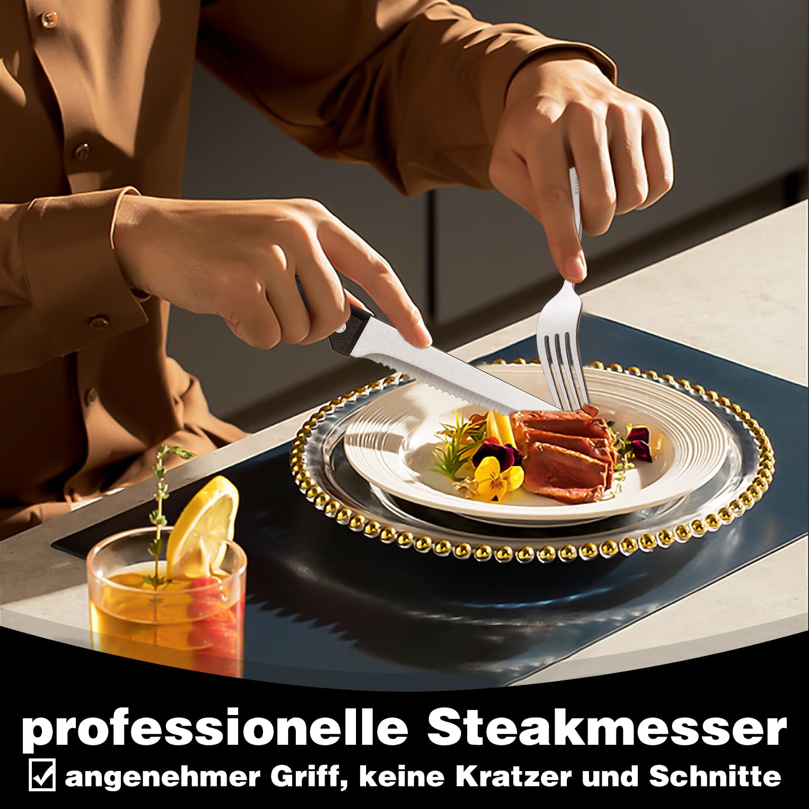 36-teiliges Besteckset aus Edelstahl mit Steakmesser, Besteckset für 6 Personen, elegantes Besteckset mit Messer, Gabel, Löffel, Besteck für Zuhause/Party/Restaurant, Geschirrspüler geeignet