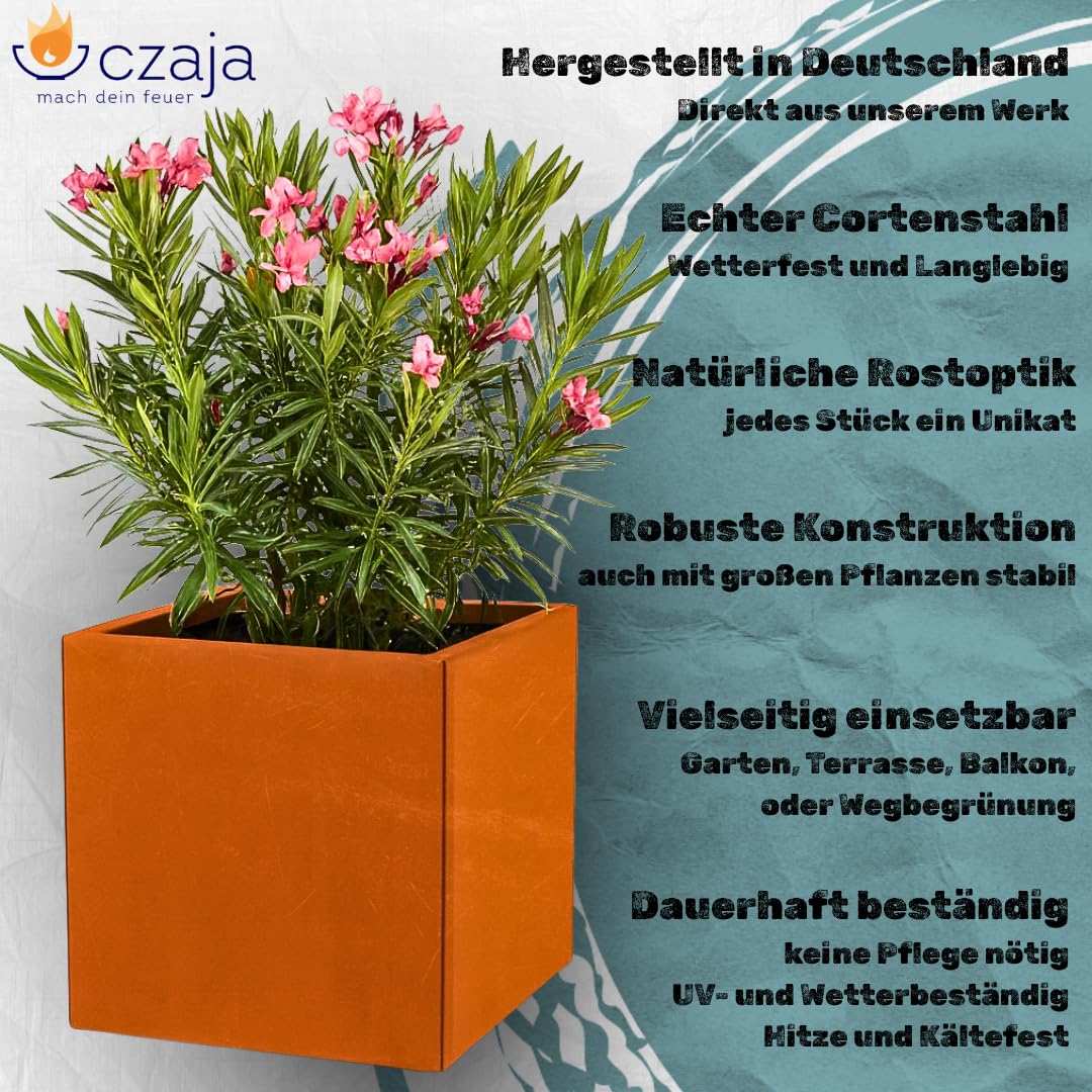 Cortenstahl Pflanzkübel - Blumenkübel quadratisch – wetterfest & langlebig – Garten Terrasse Balkon – Edelrost Pflanzgefäss