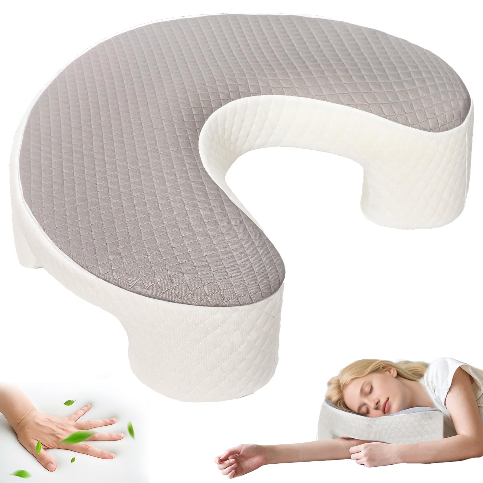 Seitenschläferkissen mit Armloch & Seidigem Kühlbezug, Ergonomisches Memory Foam Nackenkissen für Druckentlastung, Orthopädisches Kopfkissen mit Eisseide-Gewebe für Schulter & Arm