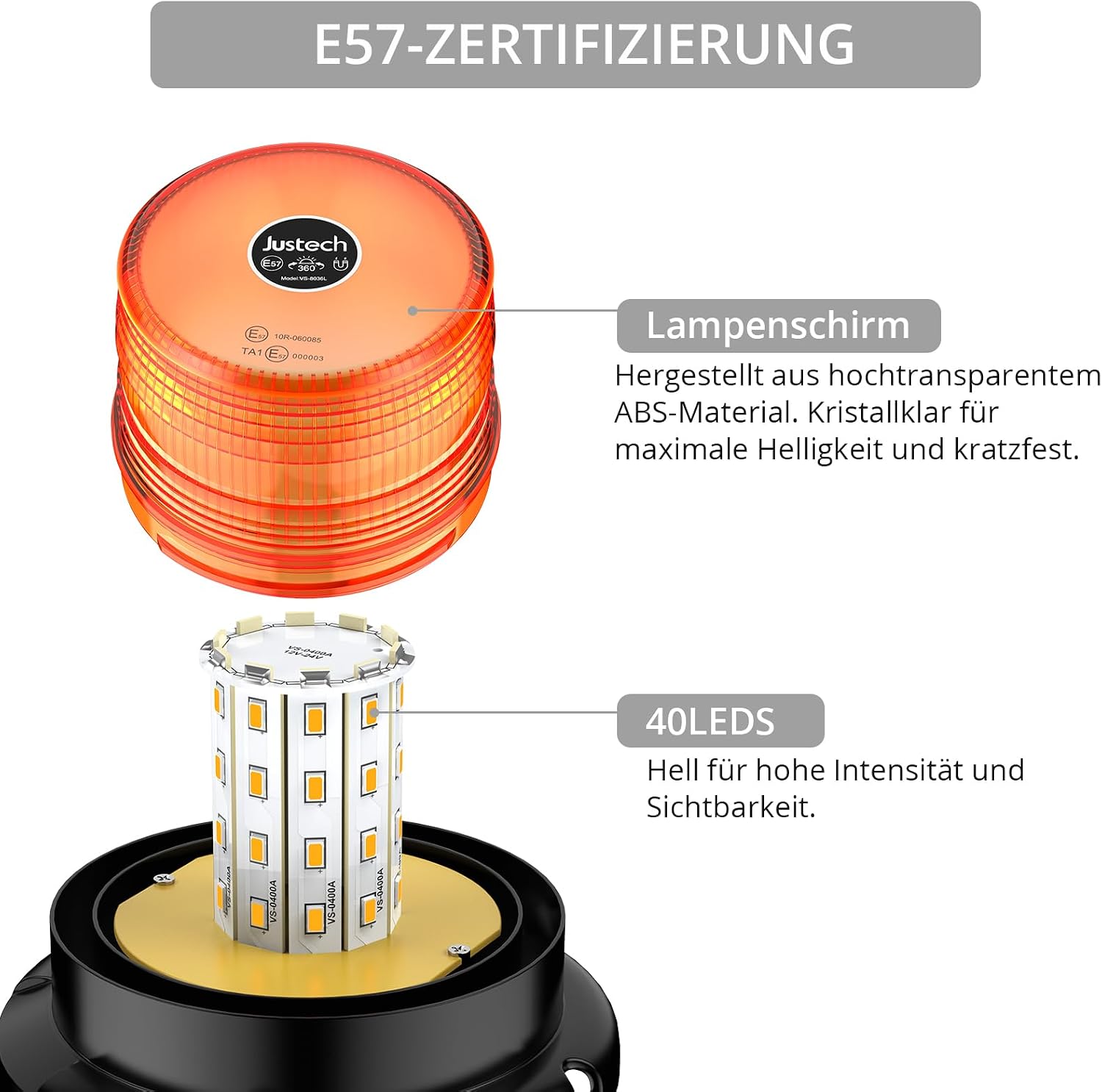Warnleuchte Rundumleuchte 360° Gelb Blitzleuchte 7 modus mit 5m Netzkabel Doppelter Schraube 12V / 24V Warnlicht mit Magnetfuß Notfallblinklampe Magnet Transparent für Auto LKW usw