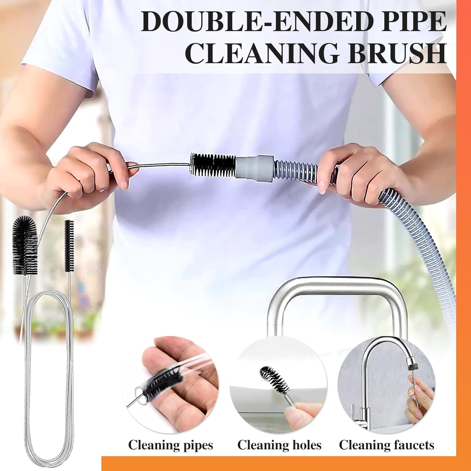 Abflussreiniger Spirale,Doppelkopf-Rohrreinigungsbürste Edelstahl-Kanalreiniger,Abflussreiniger Sticks, Abfluss Bürste,Flexible Reinigungsbürste für den Abfluss in Küche und Dusche