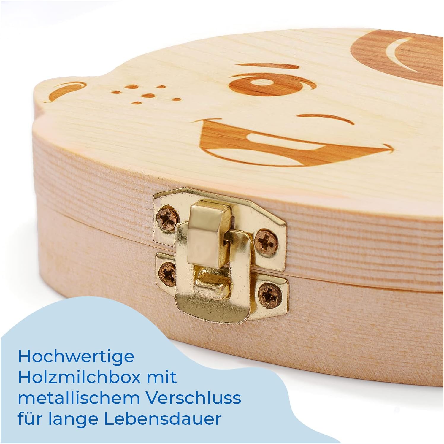 Milchzahndose Jungen, Zahndose aus Holz, Dose zur Aufbewahrung von Milchzähnen, Baby Milchzähne Box als Geschenk zum Geburtstag oder Taufe, inkl. Pinzette und Zahnfee Geschichte