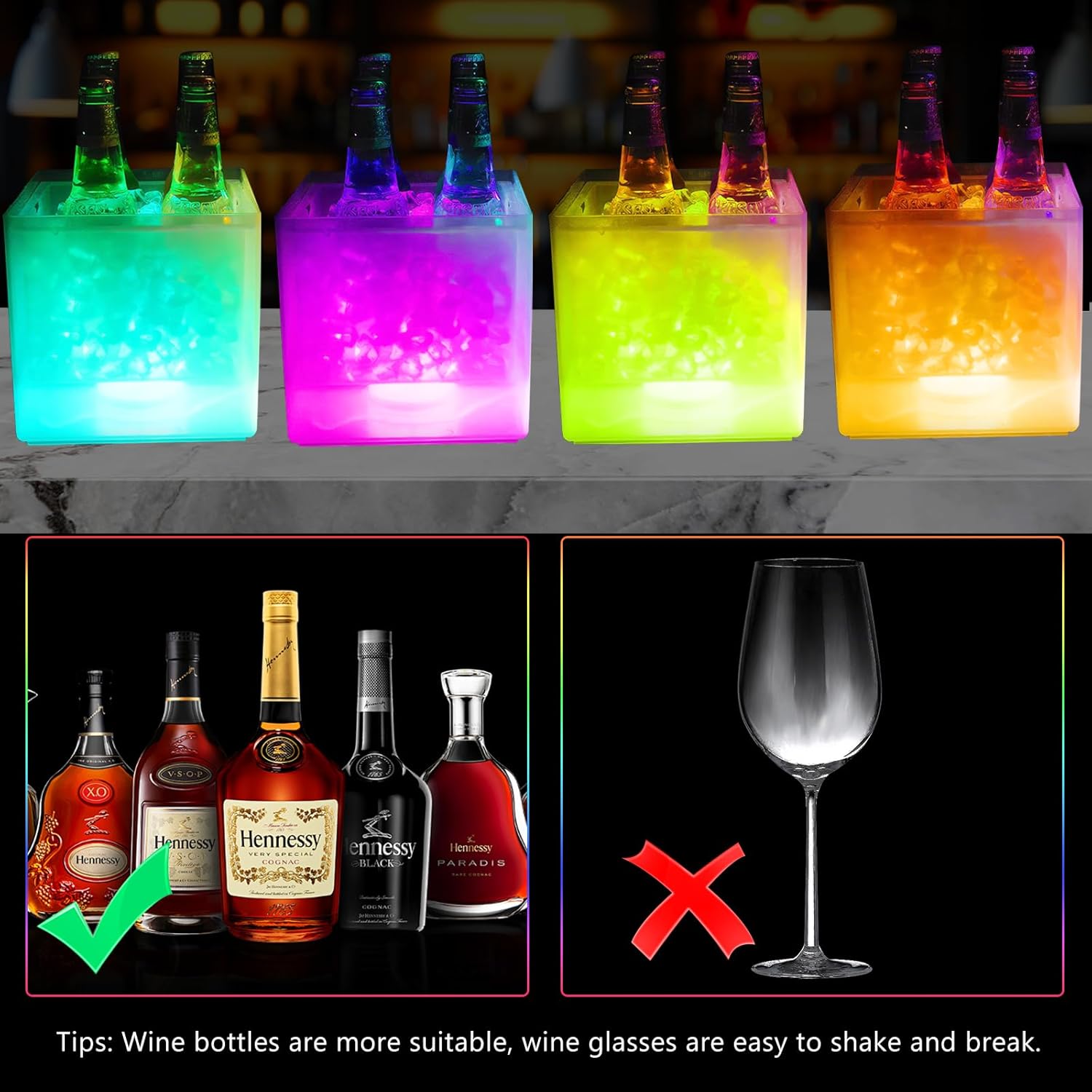 3,5 L LED Eiskübel, RGB Farbwechsel Champagnerkühler, Getränkekühler zum Kühlen von Champagner, Wein, Getränke, Bier, Eiskübel für Restaurant, Pub, Party, Bar - 1 Stück