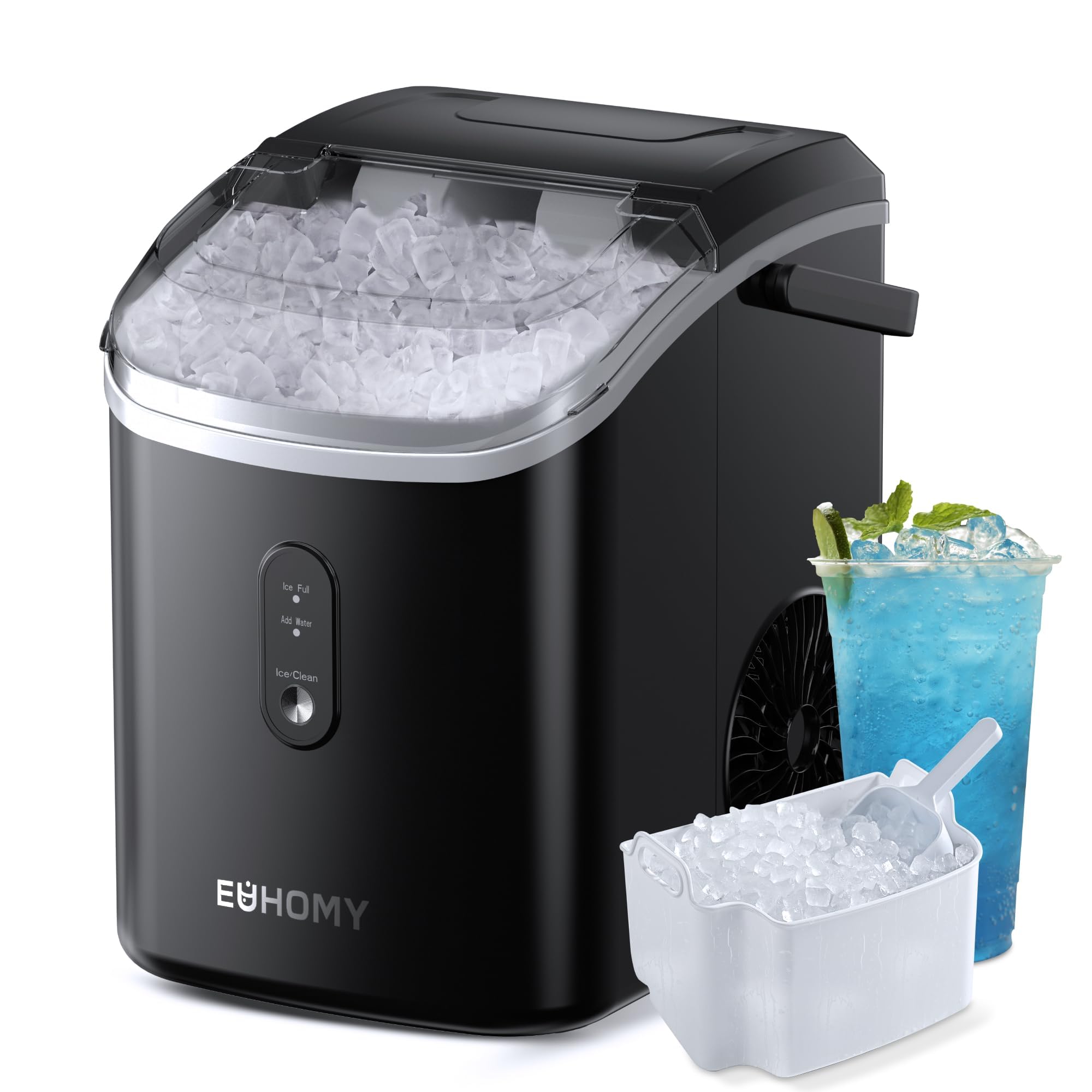 Eiswürfelmaschine Klein, 9 Eiswürfel in 6 Minuten, 12 kg/24H, Eiswürfelmaschine Edelstahl mit Tragbarem Griff, Selbstreinigender Kompakter Eiswürfelmaschinen für Zuhause/Küche/Büro/Bar