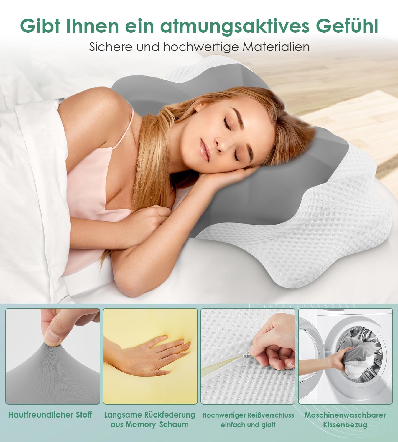 Halskissen, Memory Foam Kissen, Schlafkissen für Seiten, Rücken- und Magenschläfer