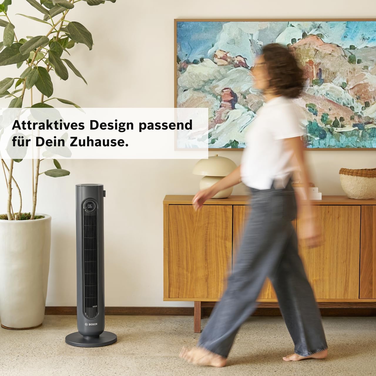 Bosch Tower Fan , Leiser Turmventilator, Midnight Grey | Mit Fernbedienung, 8 Geschwindigkeitsstufen, 90° Oszillation, Nachtmodus & 8-Stunden-Timer, 19 dB(A)