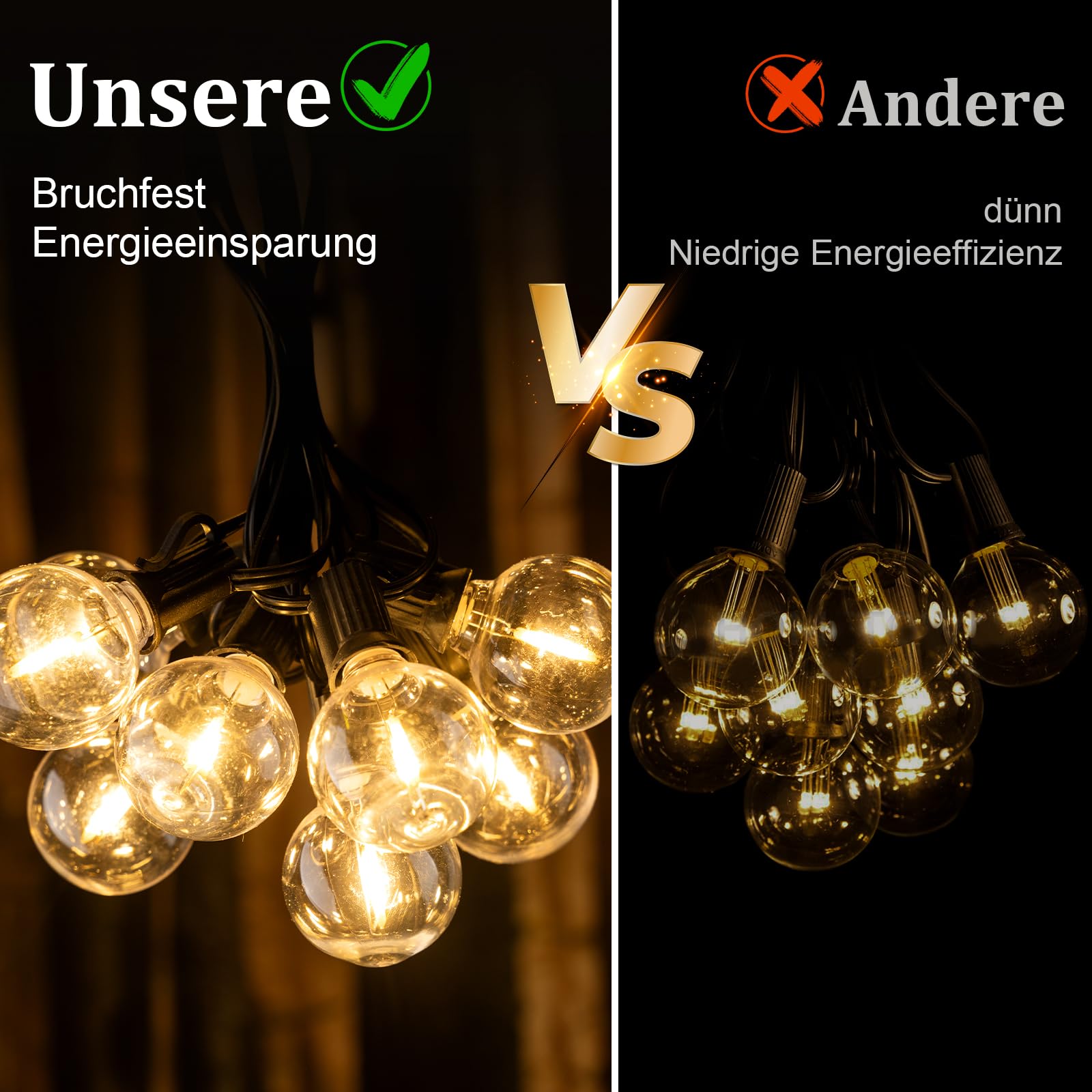Lichterkette Außen Outdoor LED Strom - Aussen Beleuchtung Garten Balkon - Lichterketten Glühbirnen Pavillon Terrasse Party Draußen String Lights - Wetterfest Dimmbar Fernbedienung Partybeleuchtung