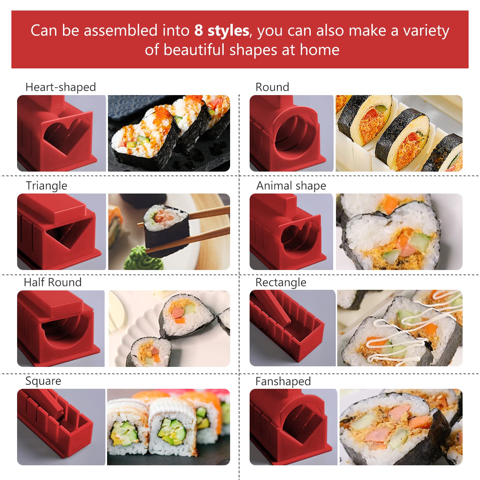 Sushi Set, 20-teiliges Kit für Anfänger, um sich selbst Sushi zu machen, Sushi-Platte mit Reisrollenformen, Gabel, Messer, Rollmatte, Sticks