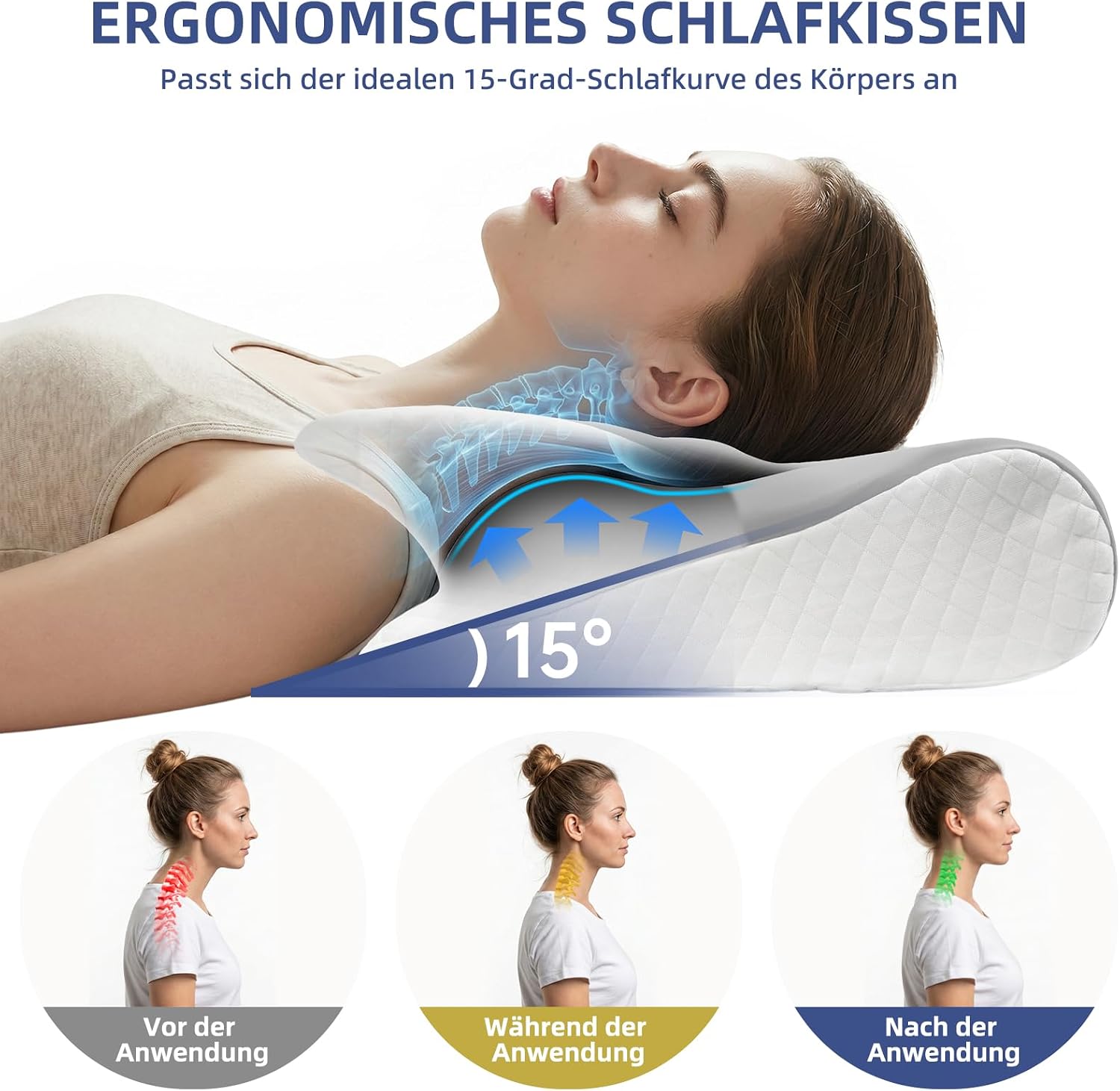 Ergonomisches Nackenstützkissen, 2 in 1 Kopfkissen aus Memory-Schaum