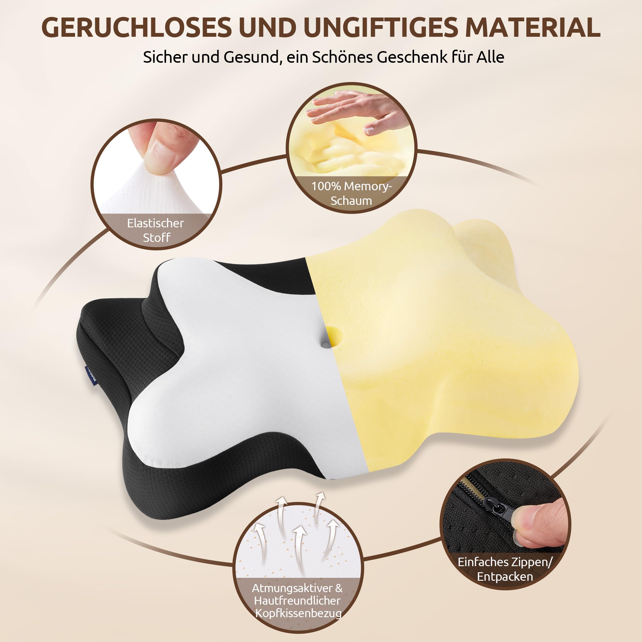 Halskissen, Memory Foam Kissen, Schlafkissen für Seiten, Rücken- und Magenschläfer