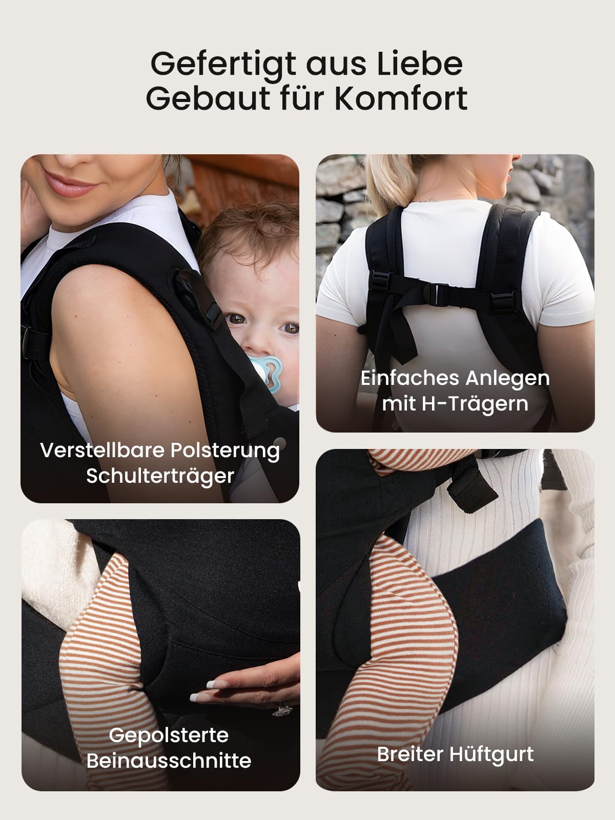 Babytrage, Ein-Klick-Schnalle für Einfaches Anlegen, Bequemer Träger von Neugeborenem bis Kleinkind mit Kopfstütze (3-20kg, 3-24Monate), Ergonomisch & Leicht