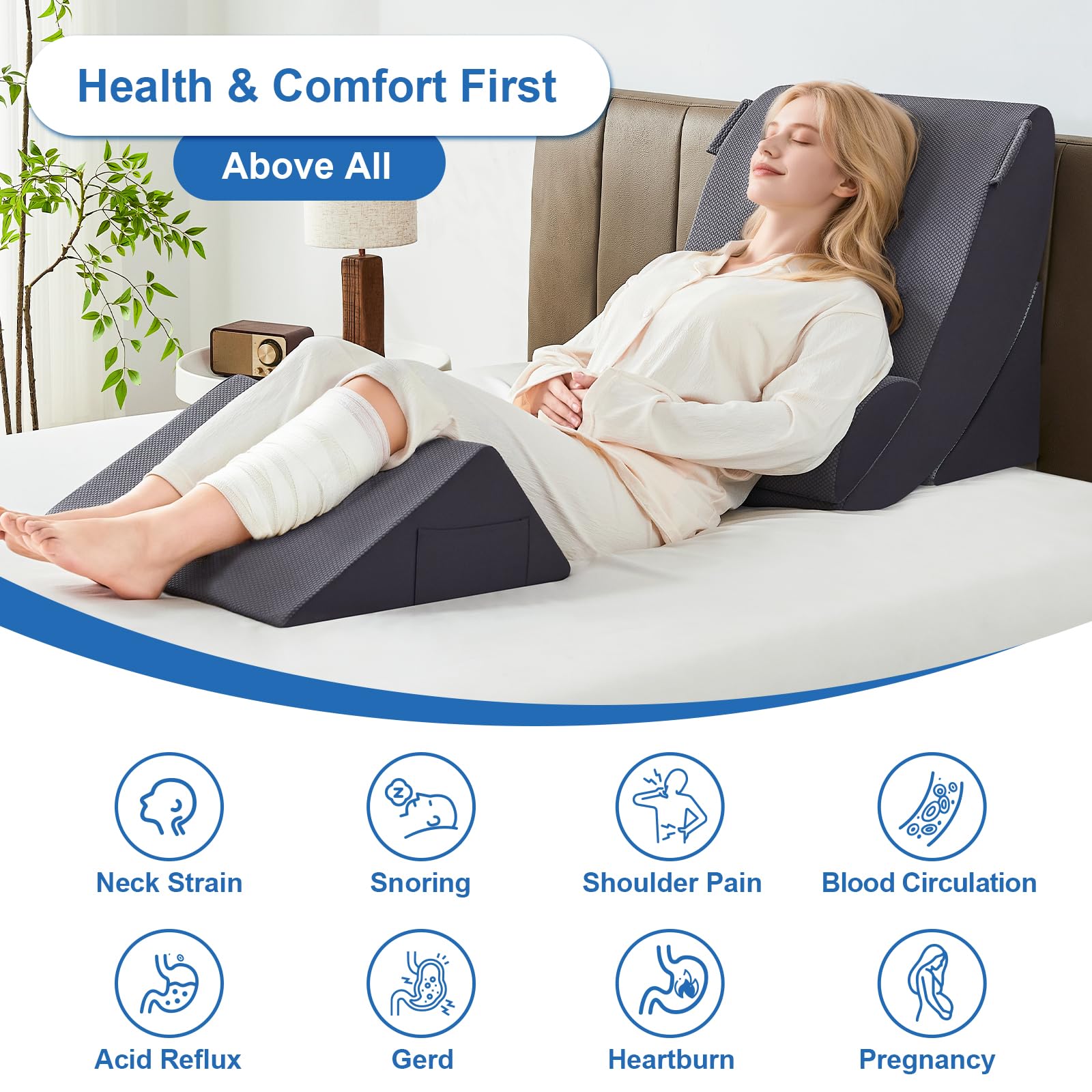 Orthopädische Bett Keil Kissen Set für das Schlafen, Post Chirurgie Schaum Kissen für Körper, Rücken und Beine Schmerzlinderung, Dreieck justierbare Stützkissen mit Säure Reflux Schlafkissen Weiß