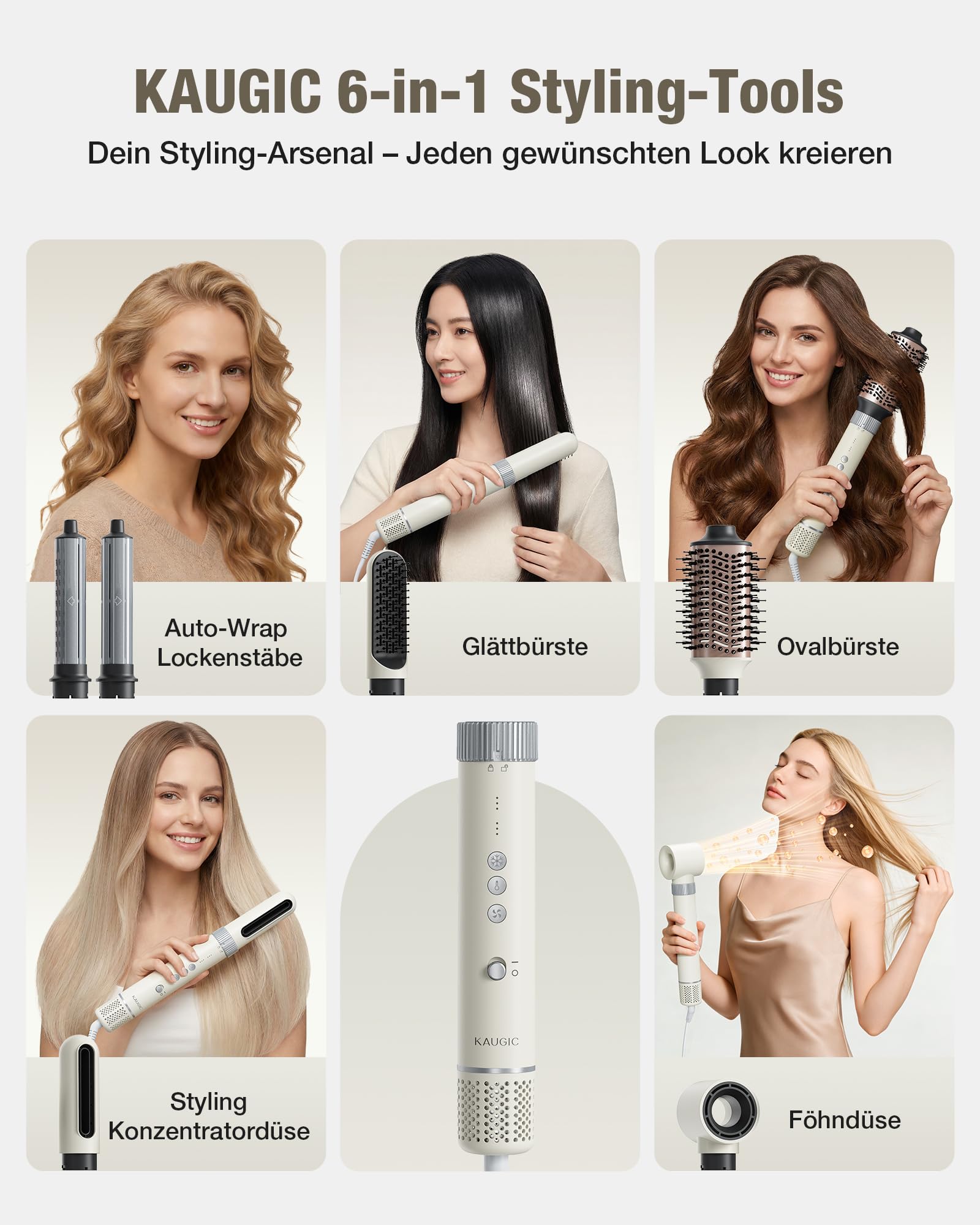 6-in-1 Hairstyler, Airstyler, Lockenstab, 110000 U/Min Hochgeschwindigkeit Lonen Föhn Locken oder Glätten, Föhnbürste Warmluftbürste Rundbürstenföhn Lockenföhn Haartrockner- Rosa