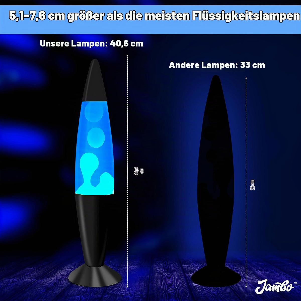 Jambo Liquid-Motion-Lampe mit schwarzem Sockel (Black Base, Purple Liquid, White Wax, 16")
