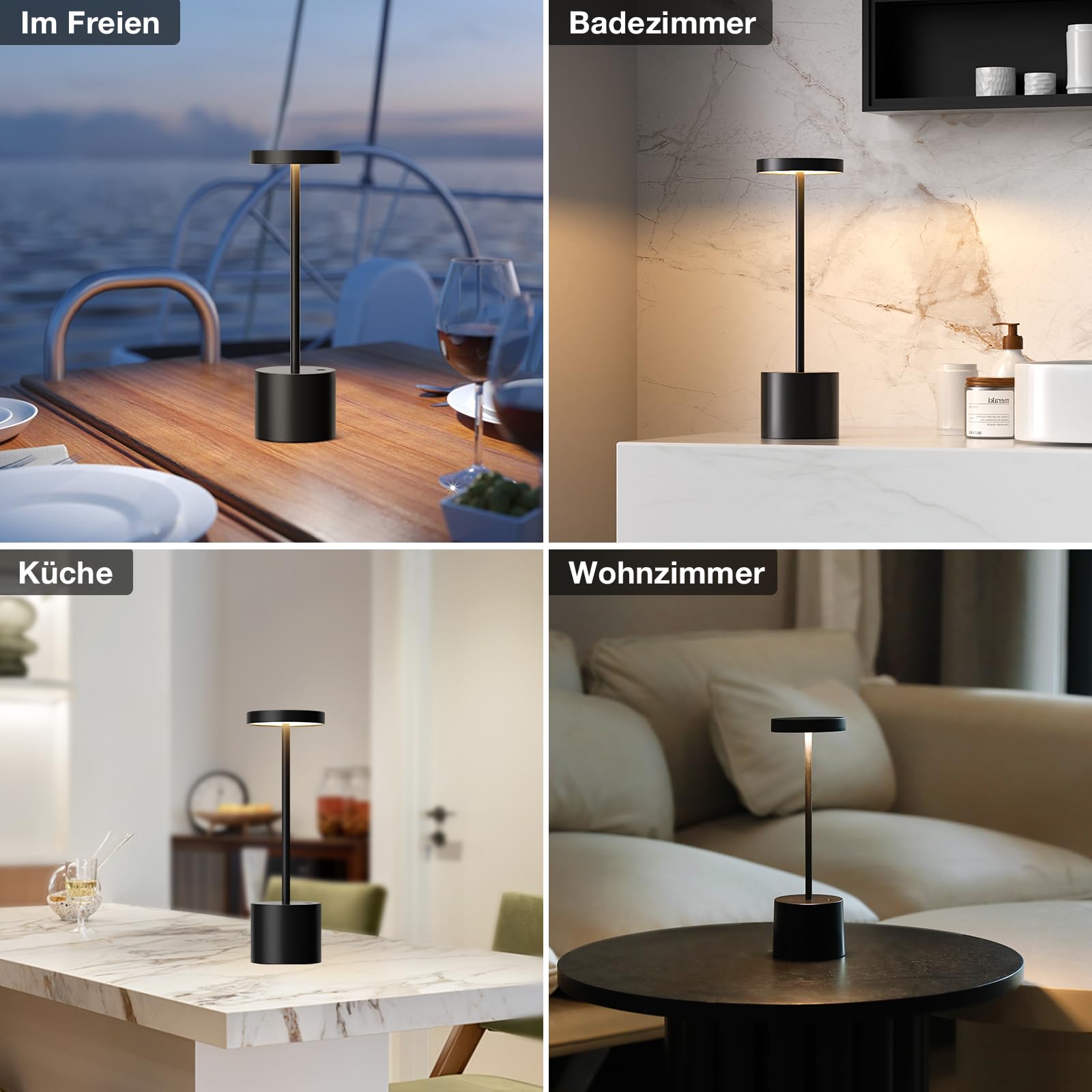 Tischlampe Batterie, LED Tischlampe Wireless, Tischlampe Wireless Batterie mit 3 Farbtemperaturen, Touch Nachttischlampe Dimmbar, kontinuierlich dimmbar für Schlafzimmer