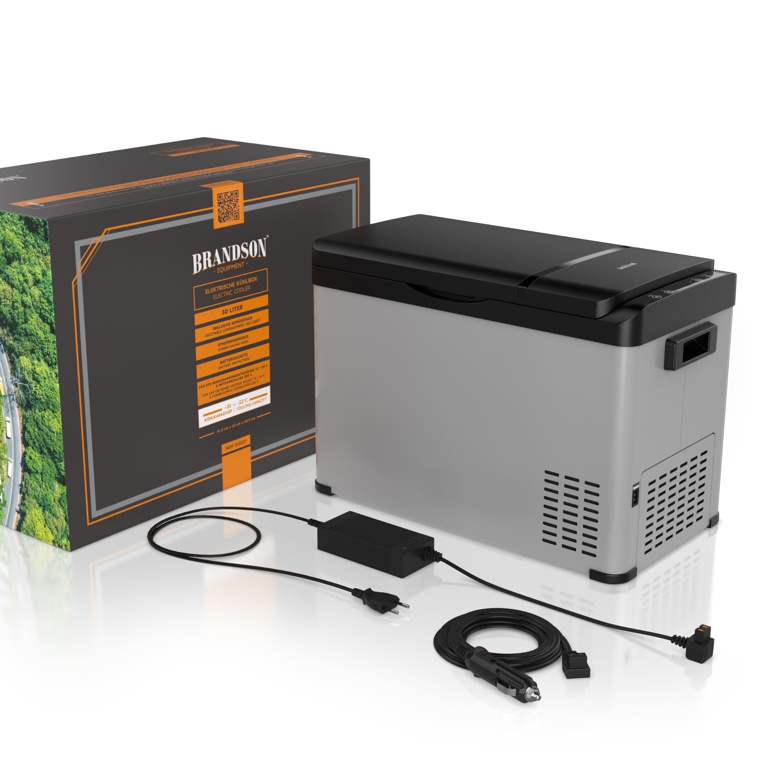 ECO Kompressor Kühlbox XXL elektrisch - 30L Getränke Kühlschrank - Gefrierbox Kühlung bis – 22°C - Autokühlbox mit ECO Modus - 30 Liter 12V 24V KFZ – für LKW Auto Camping Boot – Cool Grey