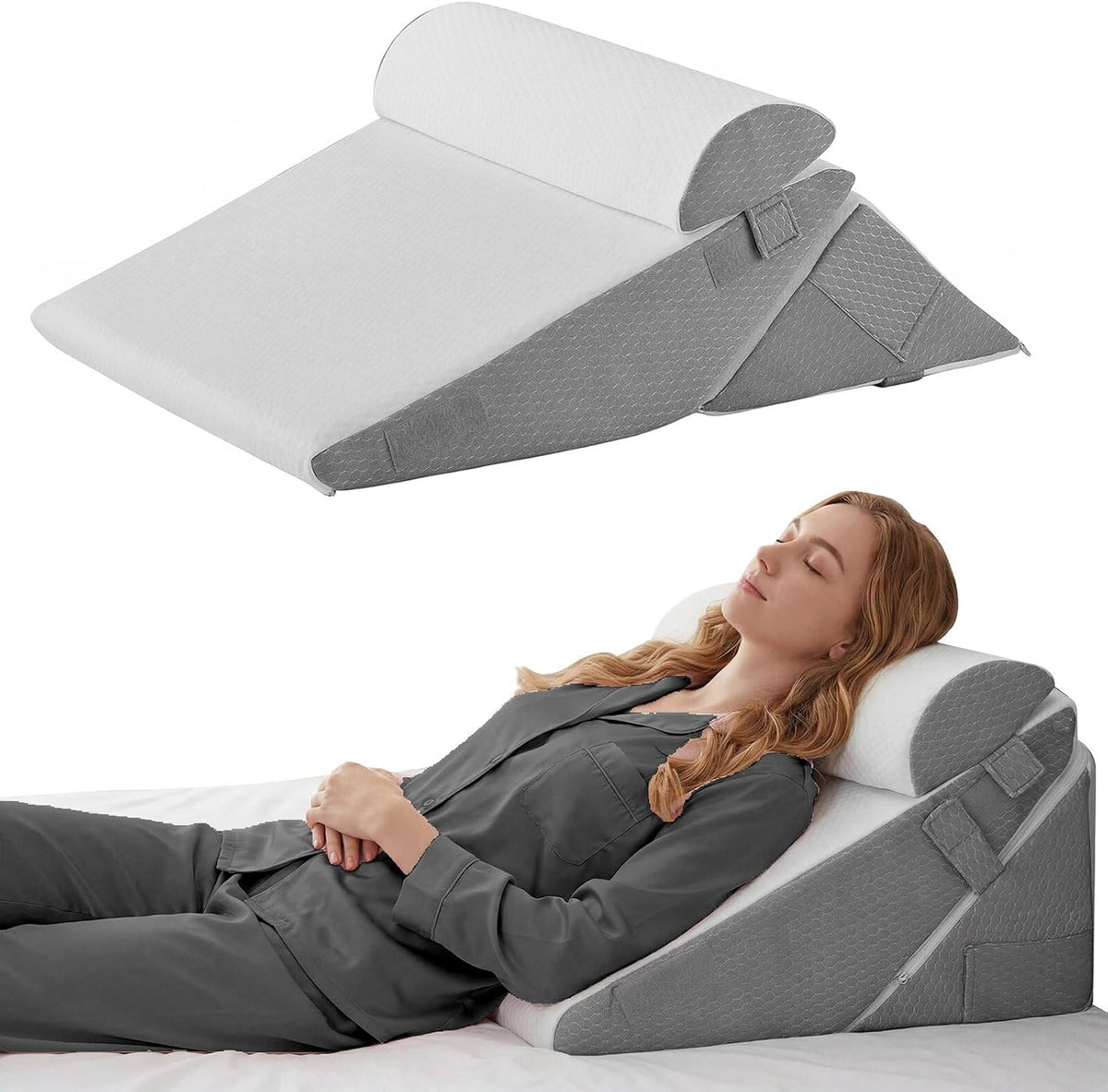3PCS Set Höhenverstellbar 9''/12'' Orthopädische Keilkissen für Postoperative Unterstützung zur Linderung von Reflux, Rückenkissen, Lesekissen für Bett und Sofa