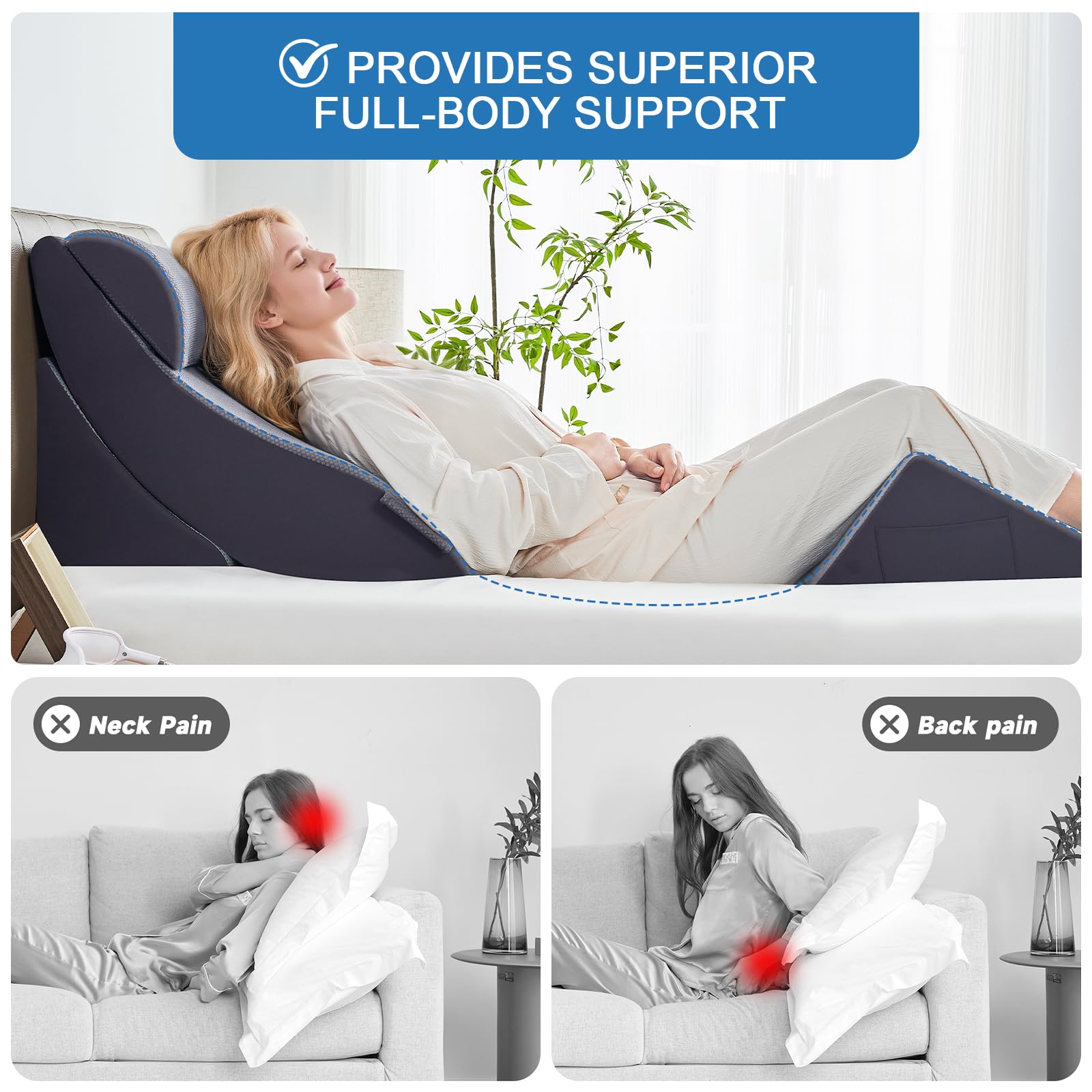 Orthopädische Bett Keil Kissen Set für das Schlafen, Post Chirurgie Schaum Kissen für Körper, Rücken und Beine Schmerzlinderung, Dreieck justierbare Stützkissen mit Säure Reflux Schlafkissen Weiß
