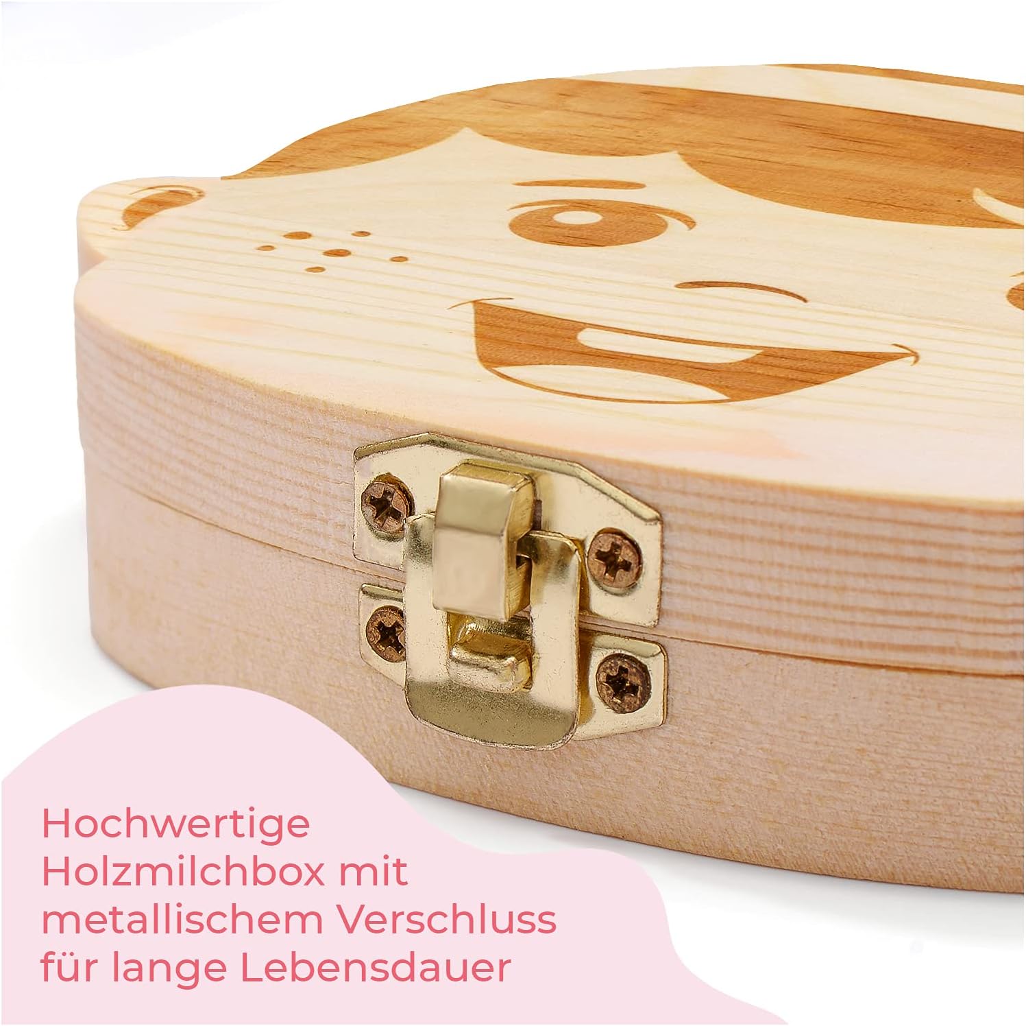 Milchzahndose Mädchen, Zahndose aus Holz, Dose zur Aufbewahrung von Milchzähnen, Baby Milchzähne Box als Geschenk zum Geburtstag oder Taufe, inkl. Pinzette und Zahnfee Geschichte