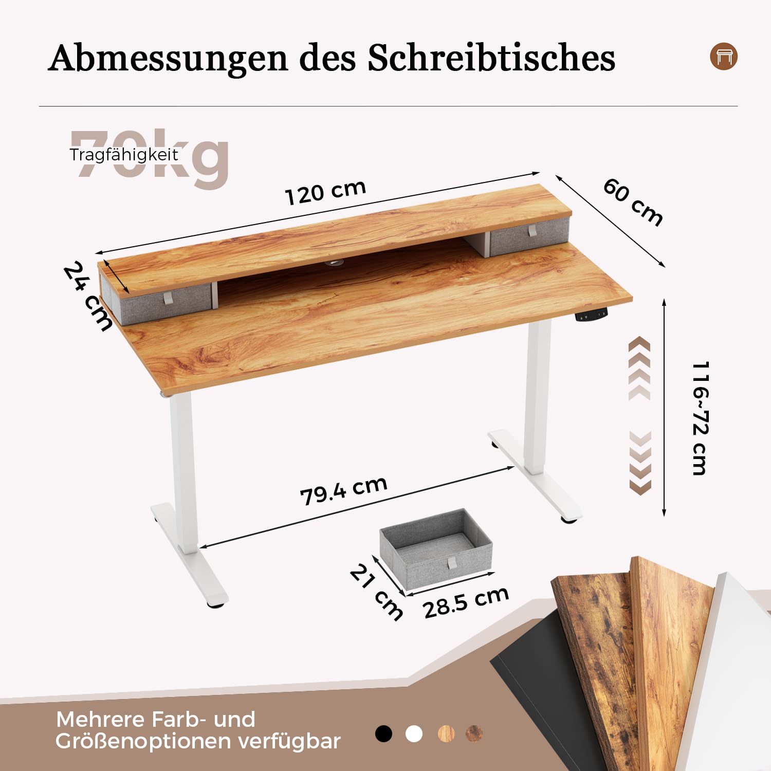 Höhenverstellbarer Schreibtisch mit Doppelschubladen, Elektrisch Höhenverstellbarer Schreibtisch, Sitz-Steh-Computertisch, Ergonomischer Stehschreibtisch