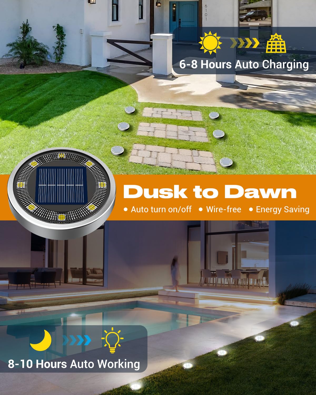 Solar Bodenleuchten Aussen, 8 LED Gartenbeleuchtung Solar Wasserdicht Boden Solarleuchten, Solarlampen für Außen Garten Rasen Auffahrt Gehweg