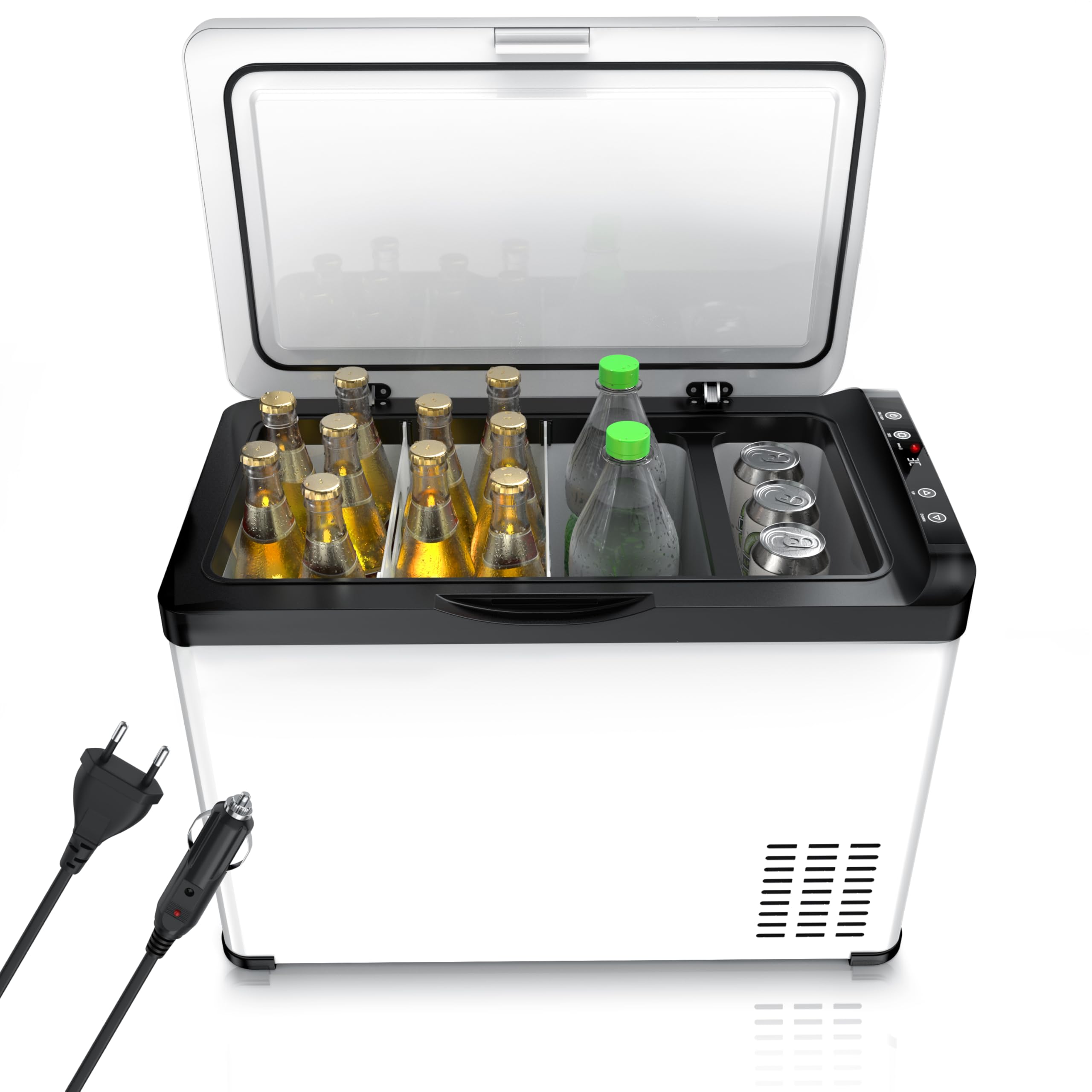 ECO Kompressor Kühlbox XXL elektrisch - 30L Getränke Kühlschrank - Gefrierbox Kühlung bis – 22°C - Autokühlbox mit ECO Modus - 30 Liter 12V 24V KFZ – für LKW Auto Camping Boot – Cool Grey