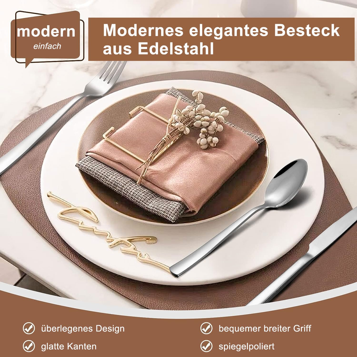 36-teiliges Besteckset aus Edelstahl mit Steakmesser, Besteckset für 6 Personen, elegantes Besteckset mit Messer, Gabel, Löffel, Besteck für Zuhause/Party/Restaurant, Geschirrspüler geeignet