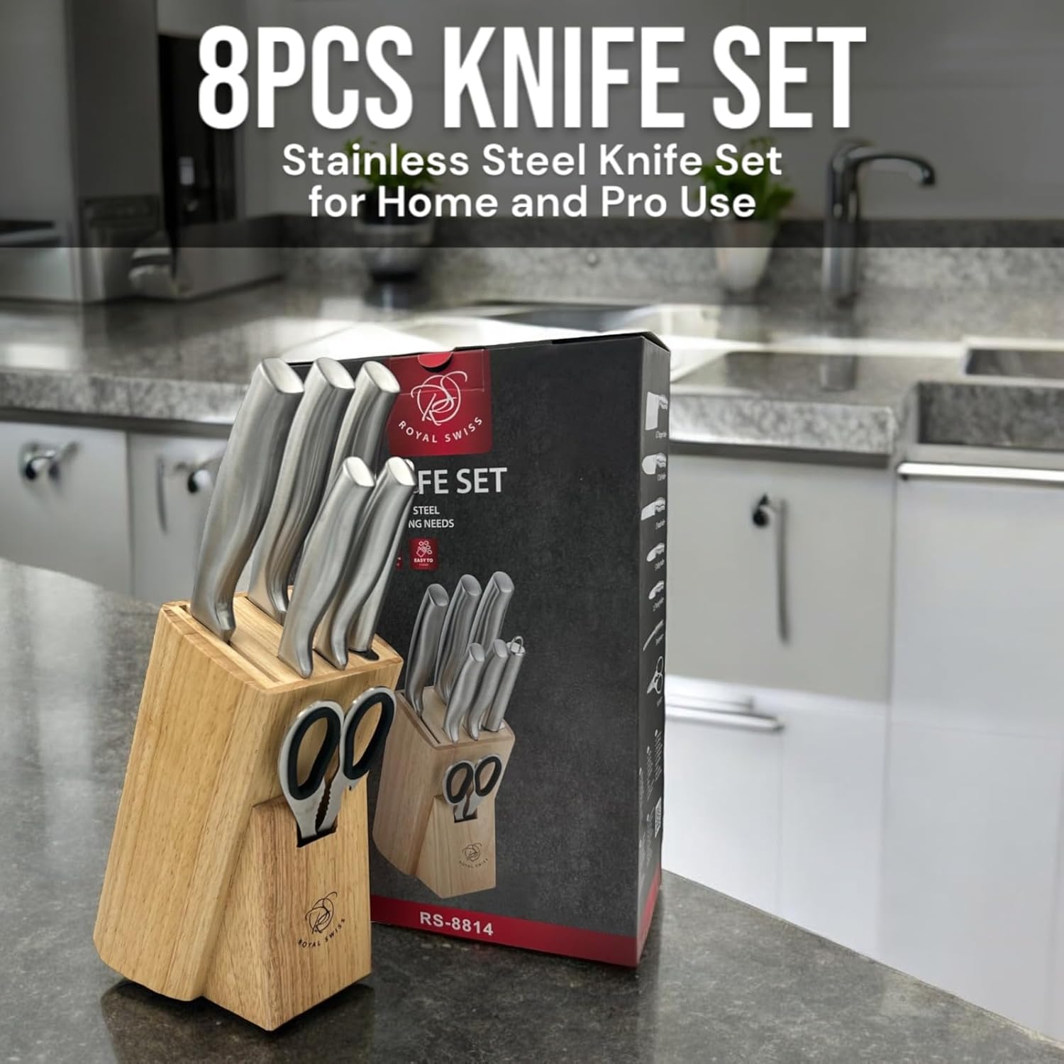 Professionelles Messer, Messerhalter Holz, 6-teiliges Set Küchenmesser-Set, Küchenmesser-Set, Edelstahl, Kochmesserhalter mit Punktmesser