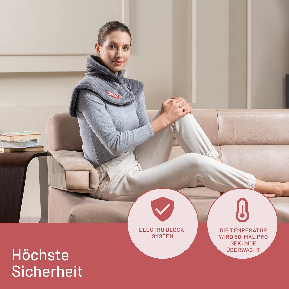 Heizkissen für Hals und Schultern, Wärmekissen 47 x 52 cm, antiallergischer Stoff, 5 Temperaturen, Electro-Block-Sicherheitssystem, schnelles Erhitzen, maschinenwaschbar