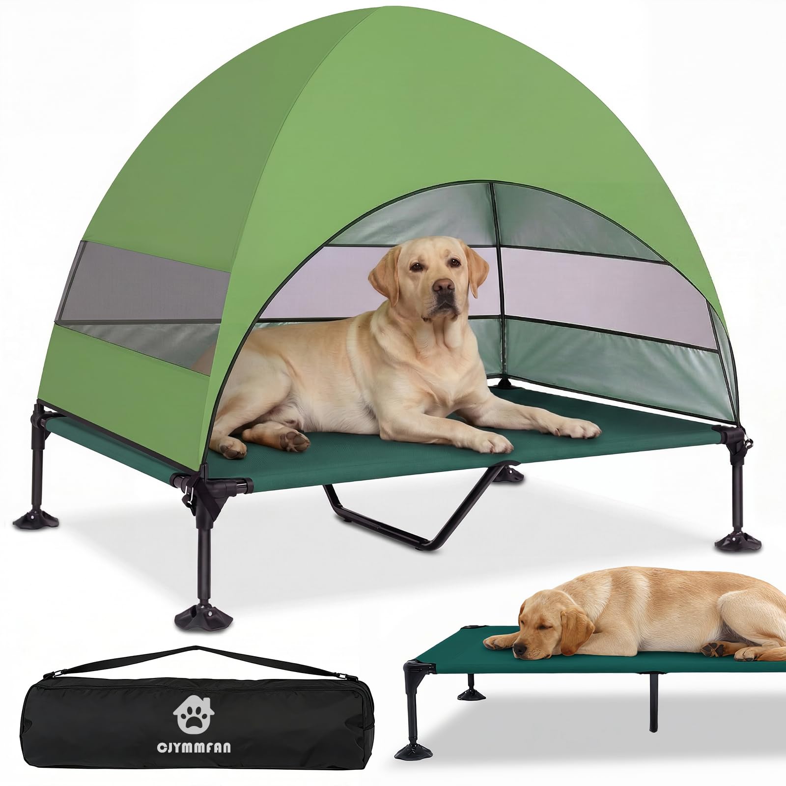 Erhöhtes Hundebett Outdoor mit UV-beständiges Dach，Hundeliege Klappbar mit Anti-Rutsch-Füßen, Hundezelt Outdoor mit Großem Schatten, Kühlendes ErhöHtes Hunde Bett für Camping, Garten & Pool (Grau, L)