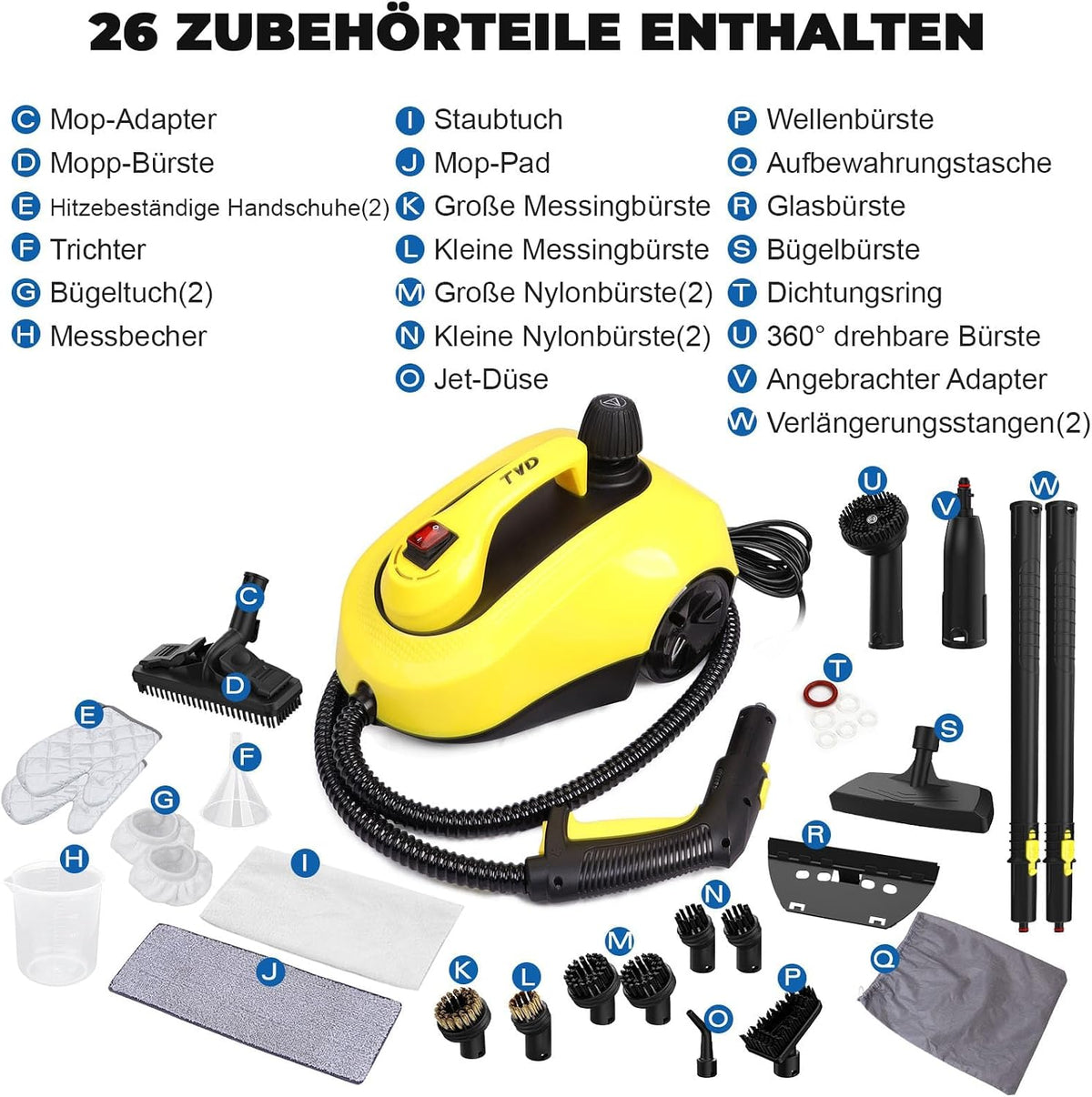 Dampfreiniger, Polstermöbelreiniger, mit 5 m extra Langem Netzkabel