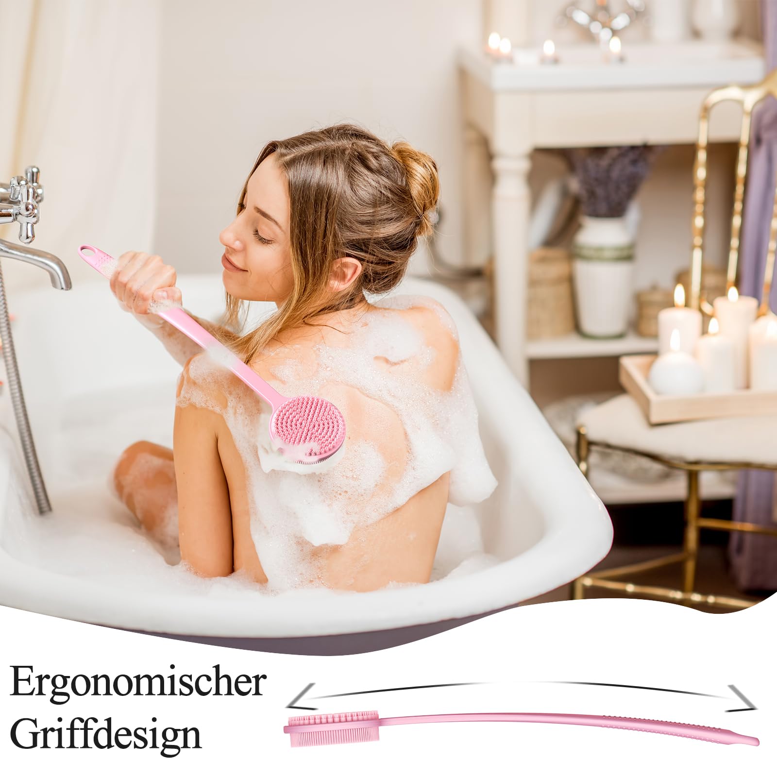 Silikon Rückenschrubber für Die Dusche, Silikon Körperschrubber mit Langem Griff, Rückenschrubber, Abgestorbene Haut entfernen und Massage