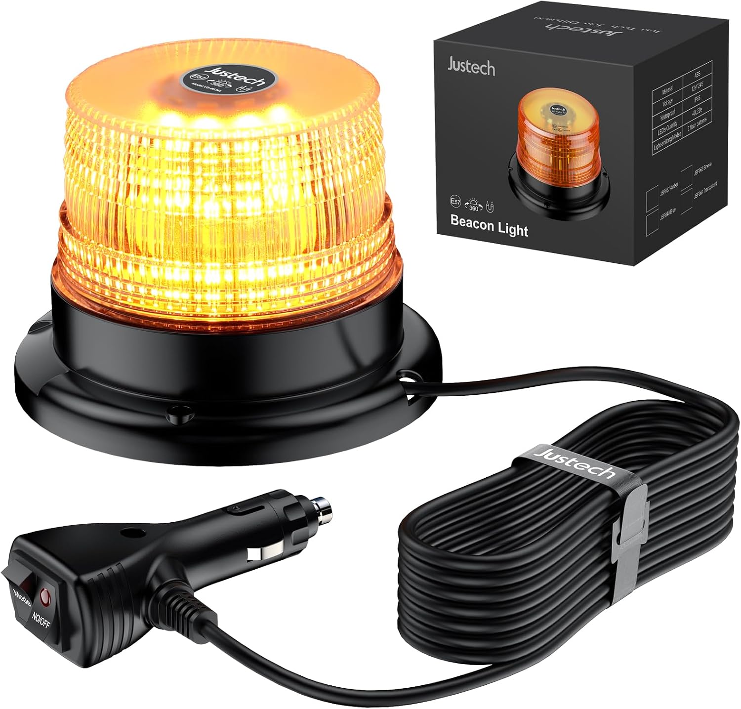 Warnleuchte Rundumleuchte 360° Gelb Blitzleuchte 7 modus mit 5m Netzkabel Doppelter Schraube 12V / 24V Warnlicht mit Magnetfuß Notfallblinklampe Magnet Transparent für Auto LKW usw