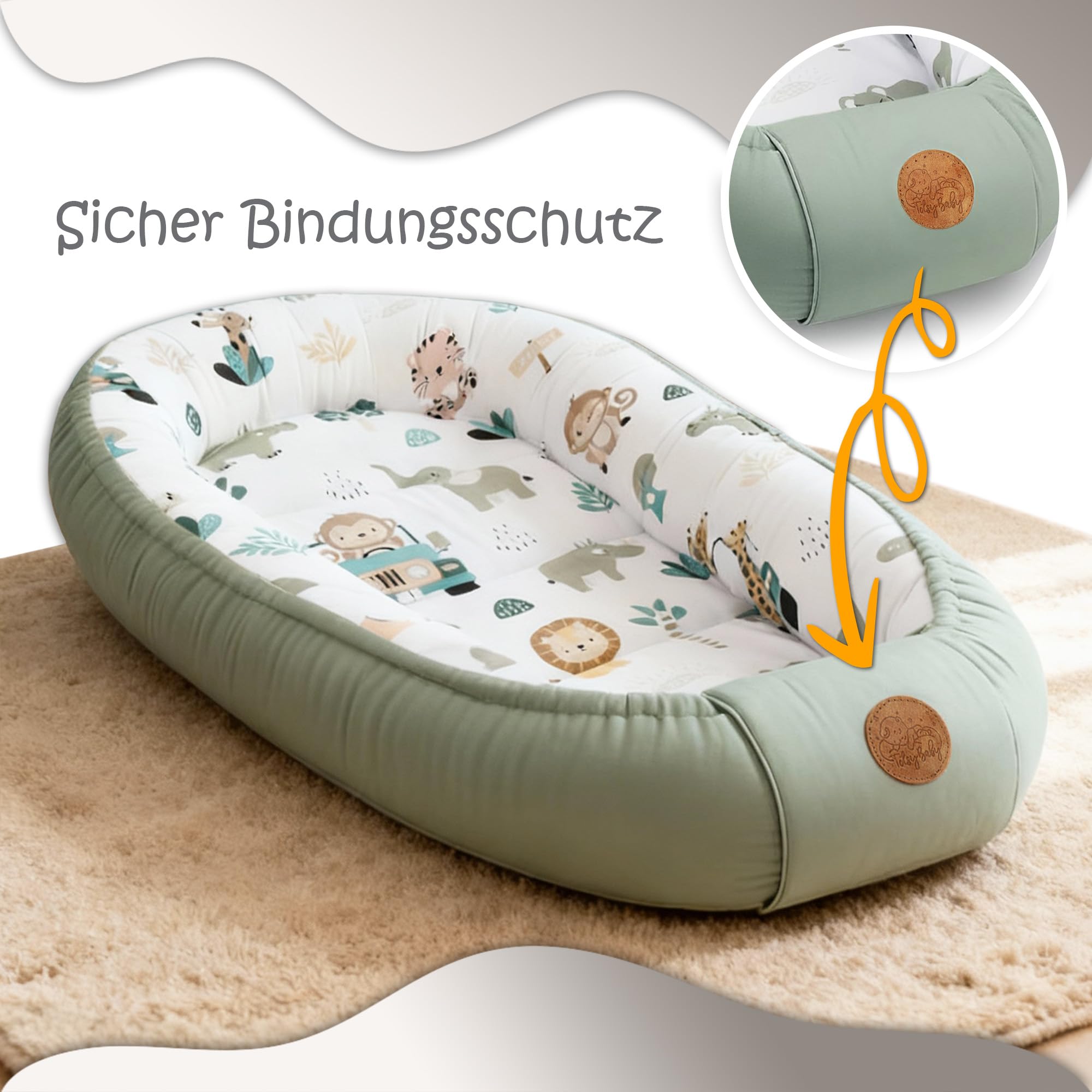 Babynest Babynestchen Neugeborene 90 x 50 cm baby nestchen tragbar nest für bett kinder kuschelnest coccon für Jungen und Mädchen