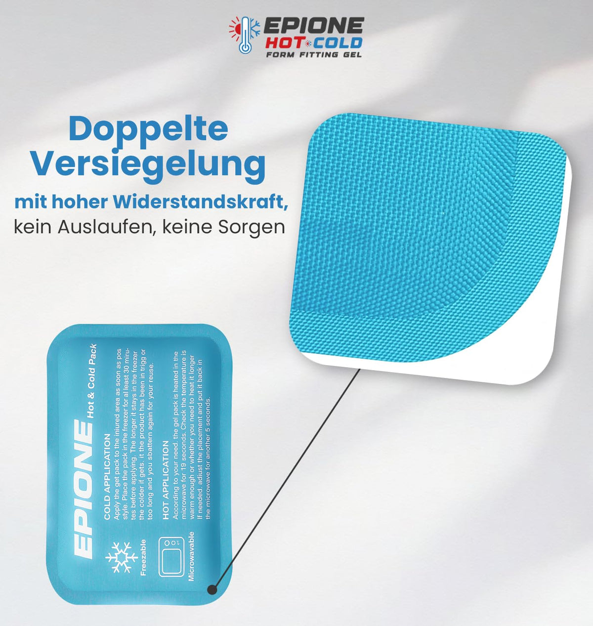 Kühlpads Epione 3XL Gelkissen kalt/warm – mit elastischem Gurt und Stoffhülle – wiederverwendbar zur Schmerzlinderung bei Muskel‑ und Gelenkschmerzen, Verletzungen und Physiotherapie