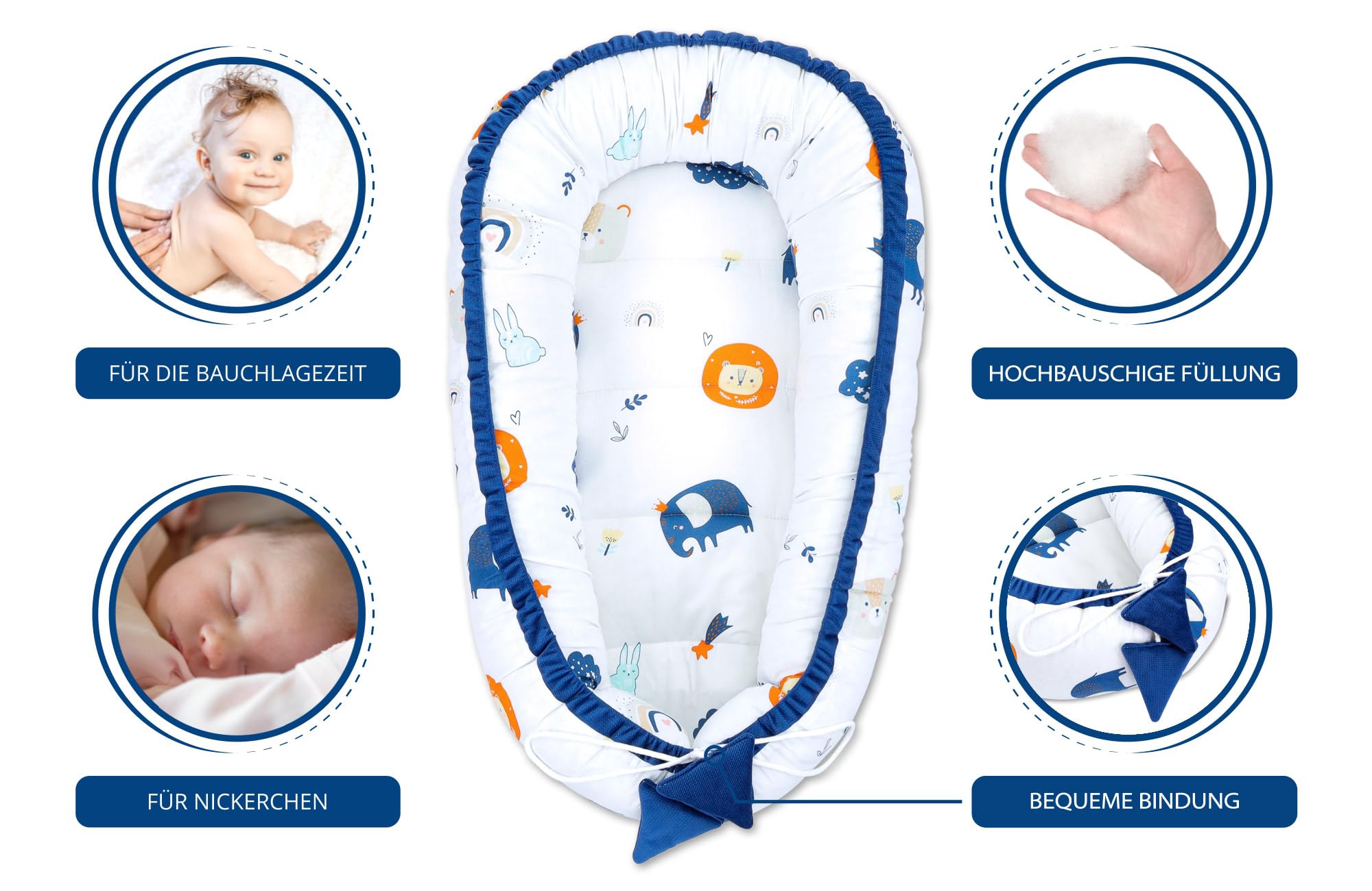 Babynest Babynestchen Neugeborene 90 x 50 cm baby nestchen tragbar nest für bett kinder kuschelnest coccon für Jungen und Mädchen