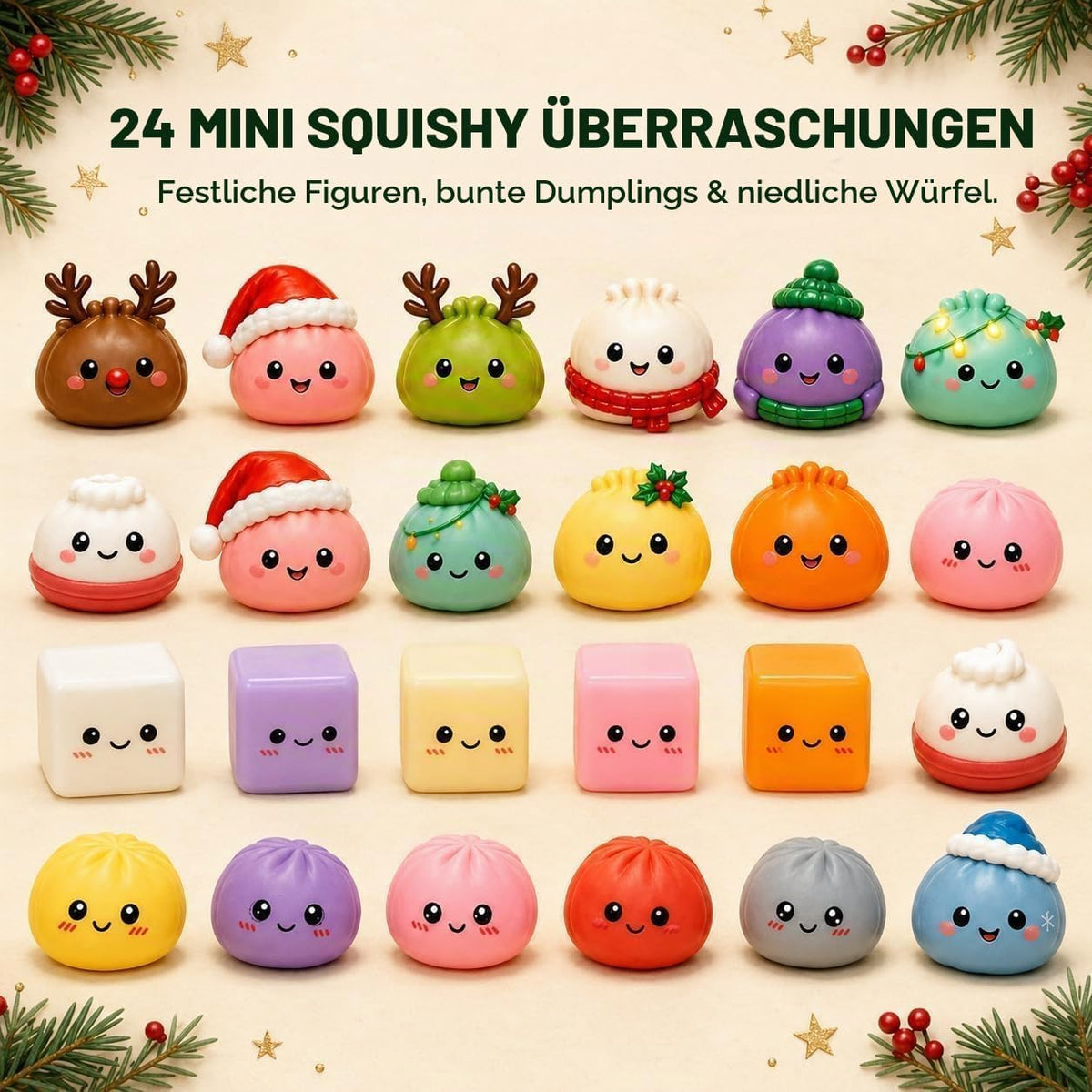 Squishy Adventskalender 2026,Dumpling Squishy 2026 Adventskalender,Weihnachts Countdown Kalender24 Tage,Geschenk für Kinder und Erwachsene