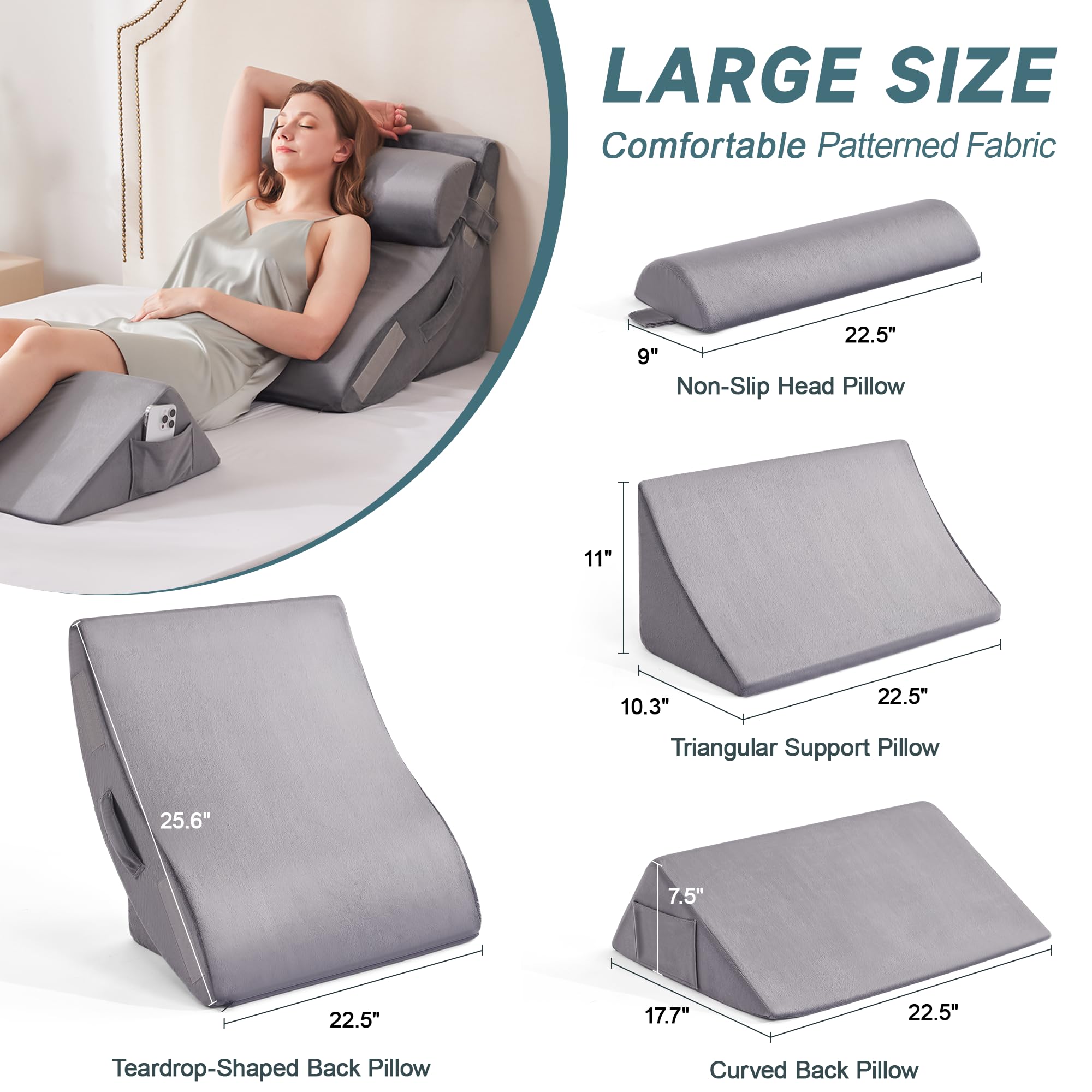 Orthopädische Bett Keil Kissen Set für das Schlafen, Post Chirurgie Schaum Kissen für Körper, Rücken und Beine Schmerzlinderung, Dreieck justierbare Stützkissen mit Säure Reflux Schlafkissen Weiß
